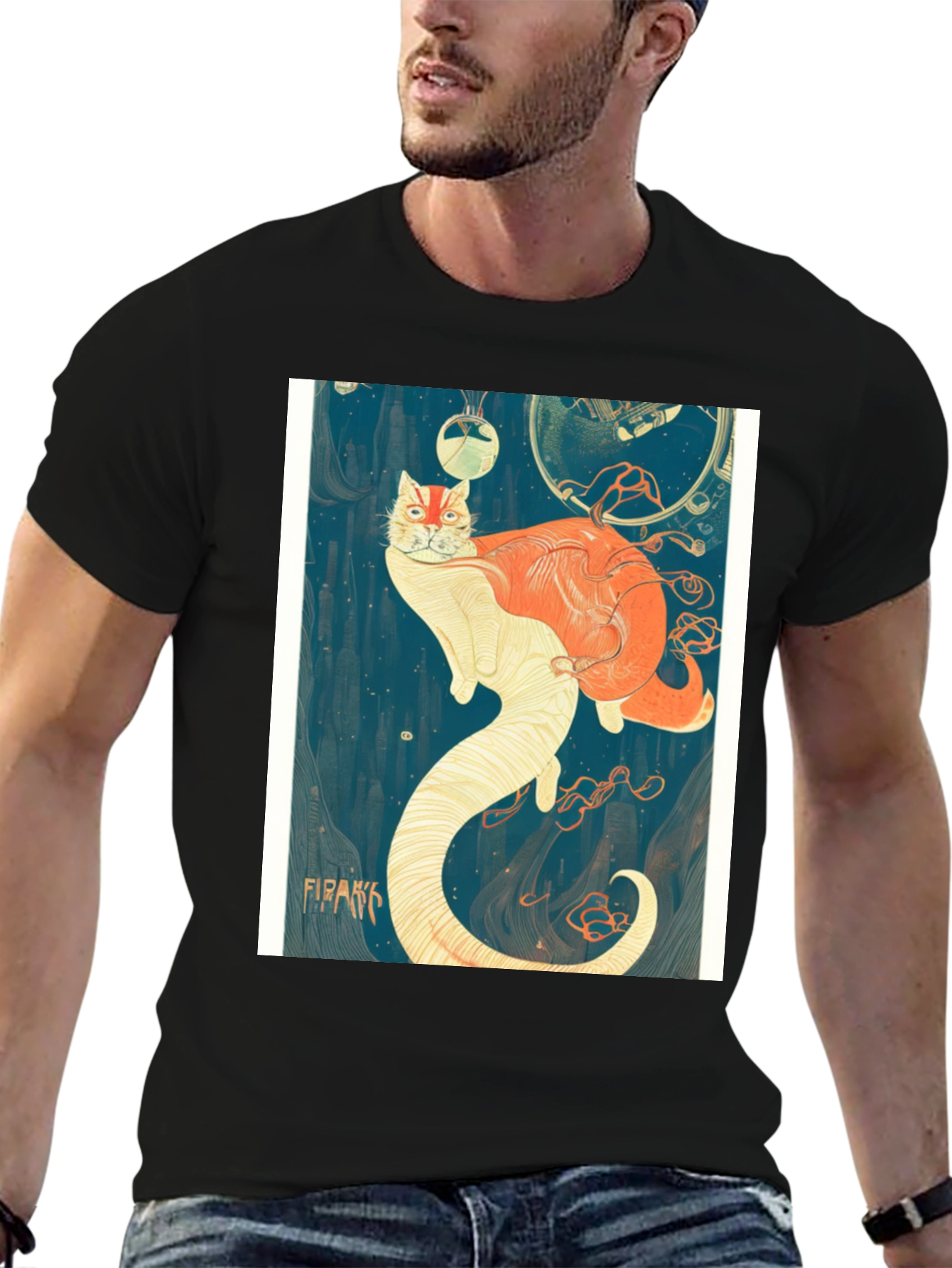 Black Surreal Cat T-Shirt view 6