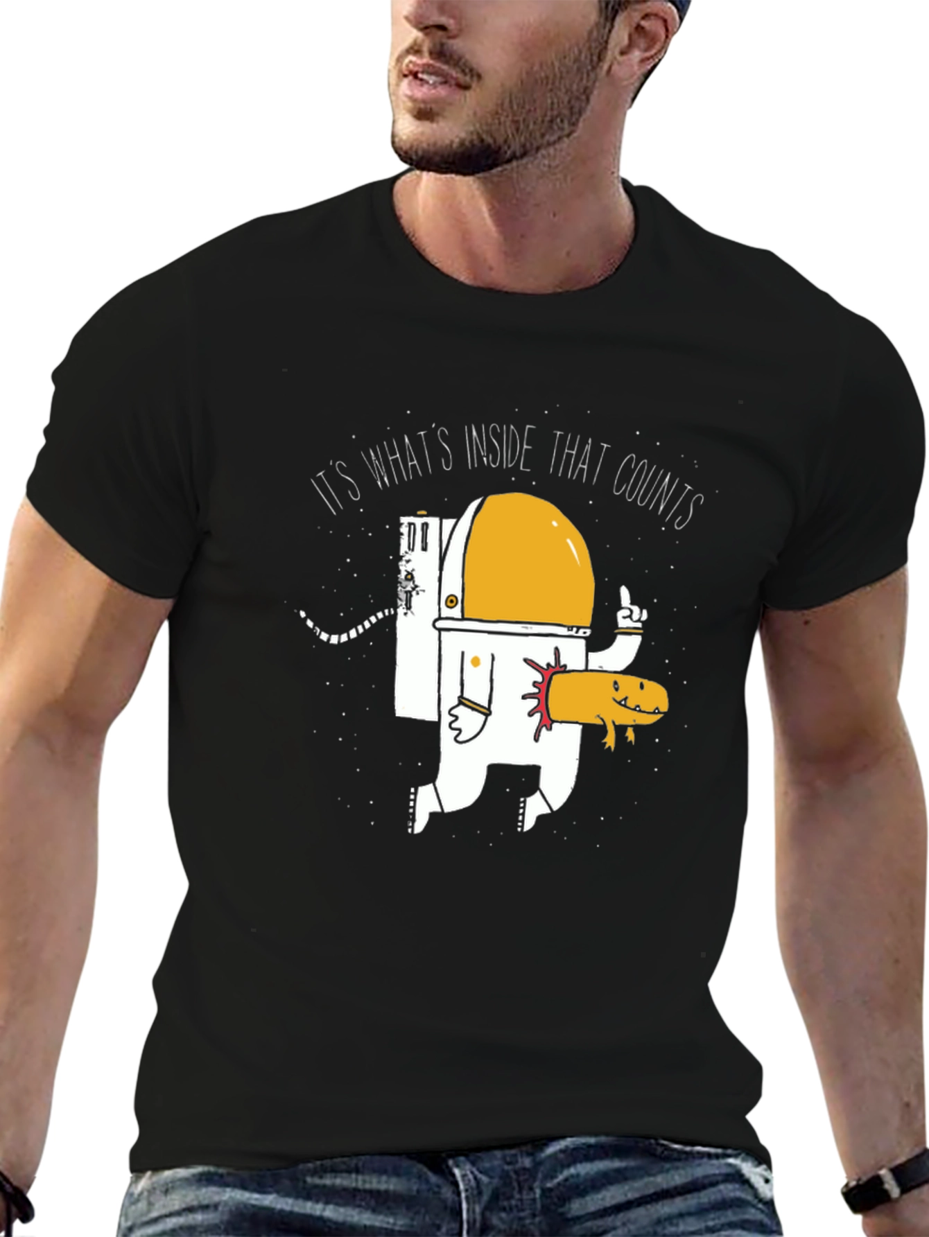 Black Funny Astronaut and Axolotl Graphic T-Shirt - Black view 6