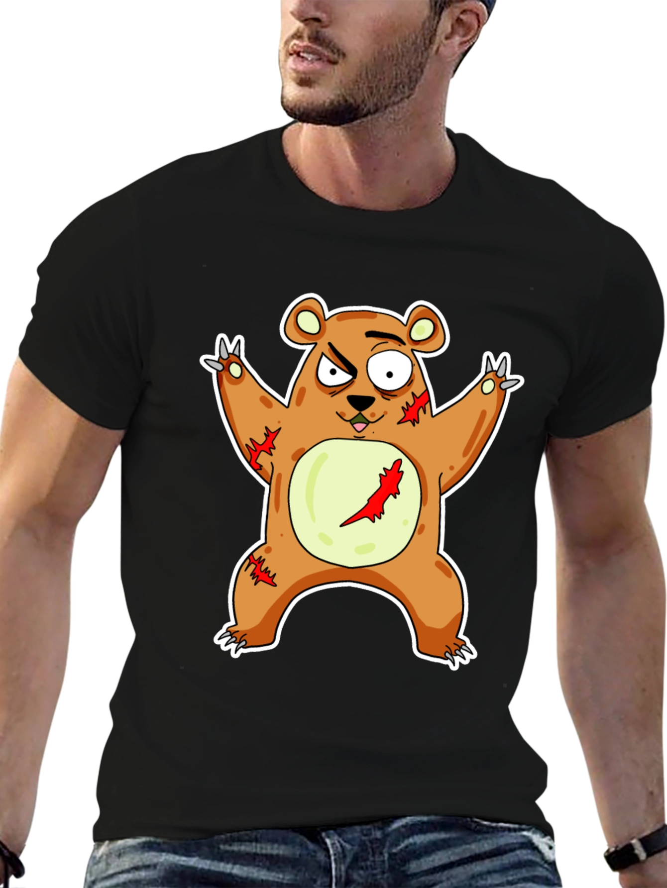 Black Zombie Bear T-Shirt - Men's Black Tee view 6