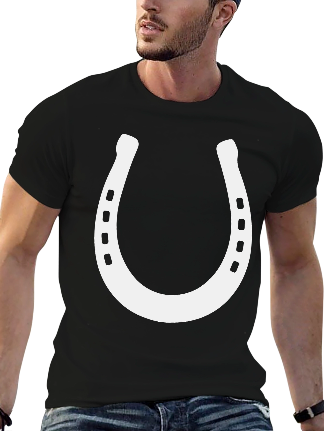 Black Lucky Horseshoe Graphic Tee - Black Cotton Blend view 6
