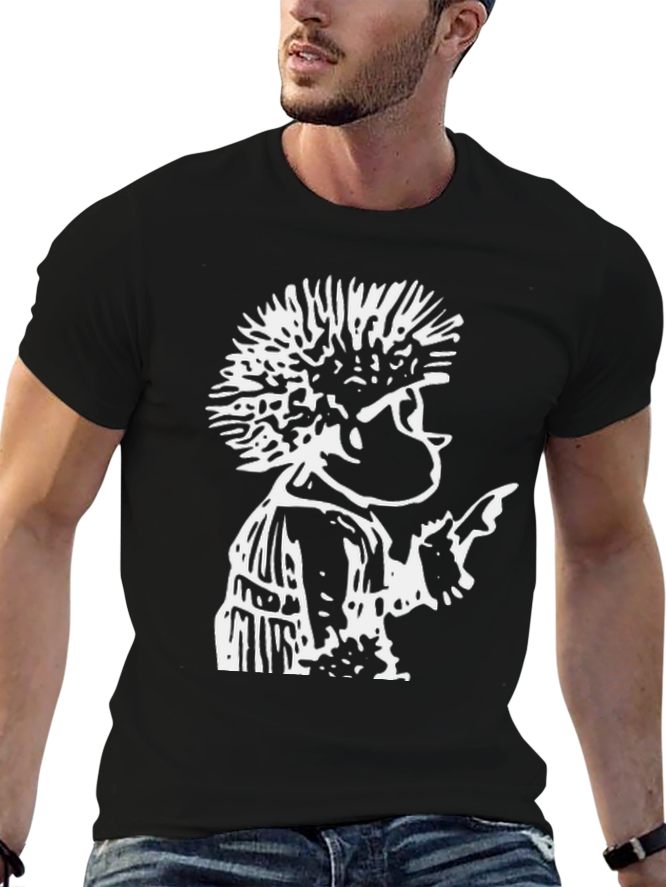 Black Retro Punk Graphic Tee - Black Cotton T-Shirt view 6