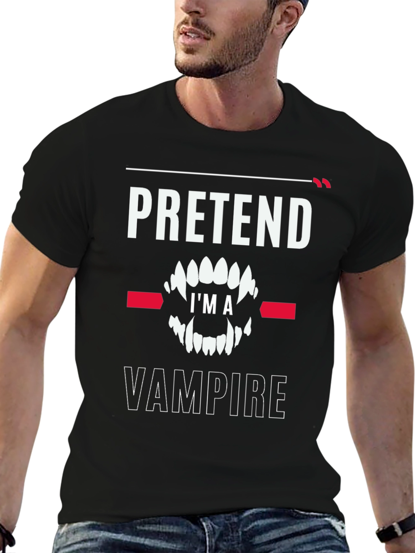 Black Pretend I'm a Vampire T-Shirt - Funny Halloween Costume Tee view 6