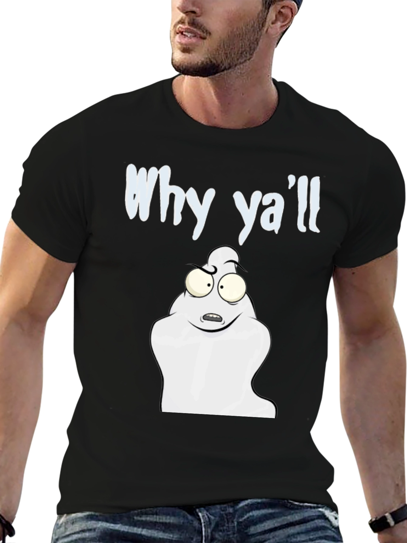 Black Why Ya'll Funny Ghost T-Shirt - Black Cotton Tee view 6