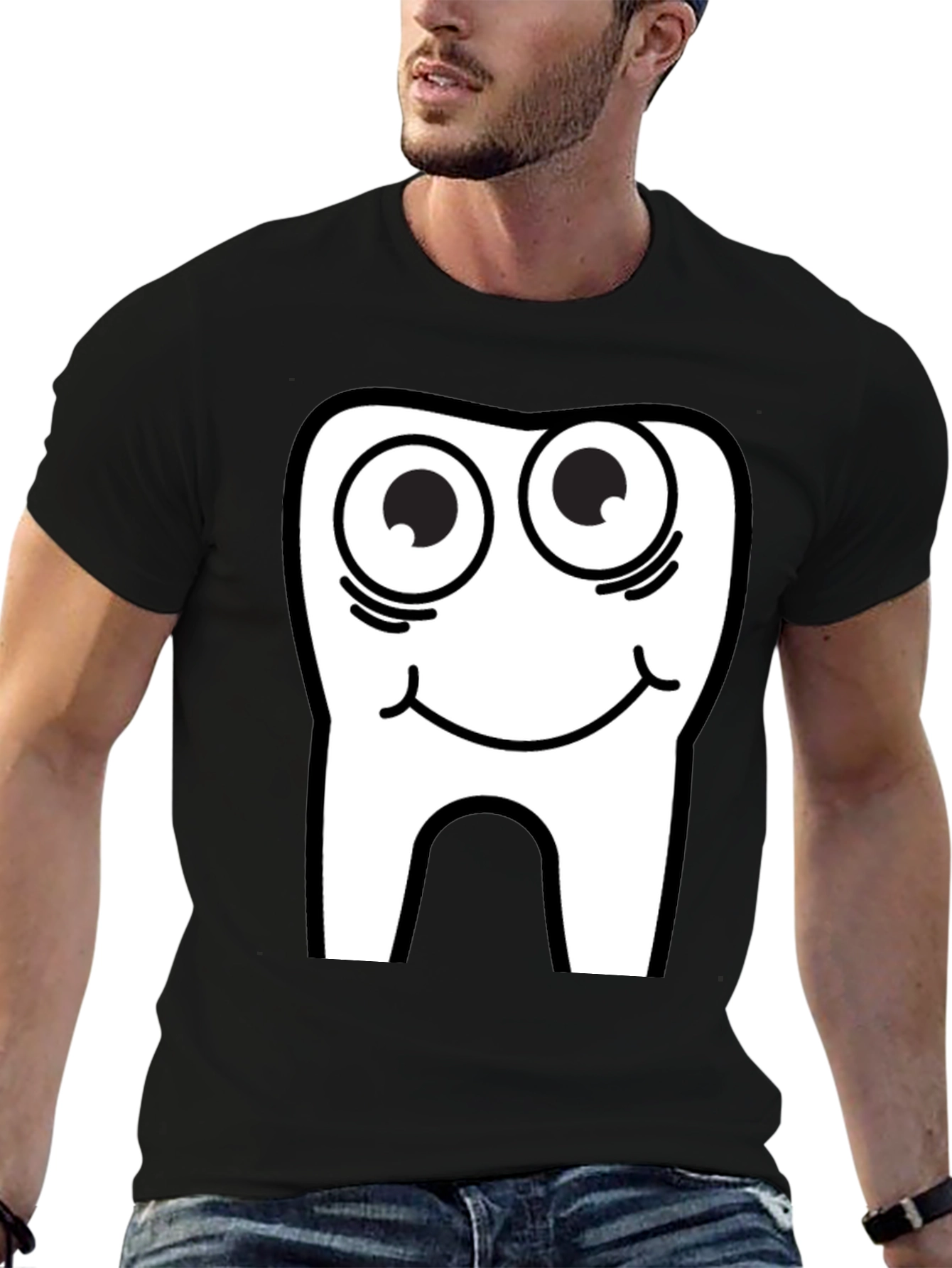 Black Funny Tooth Graphic Tee - Black Cotton T-Shirt view 6