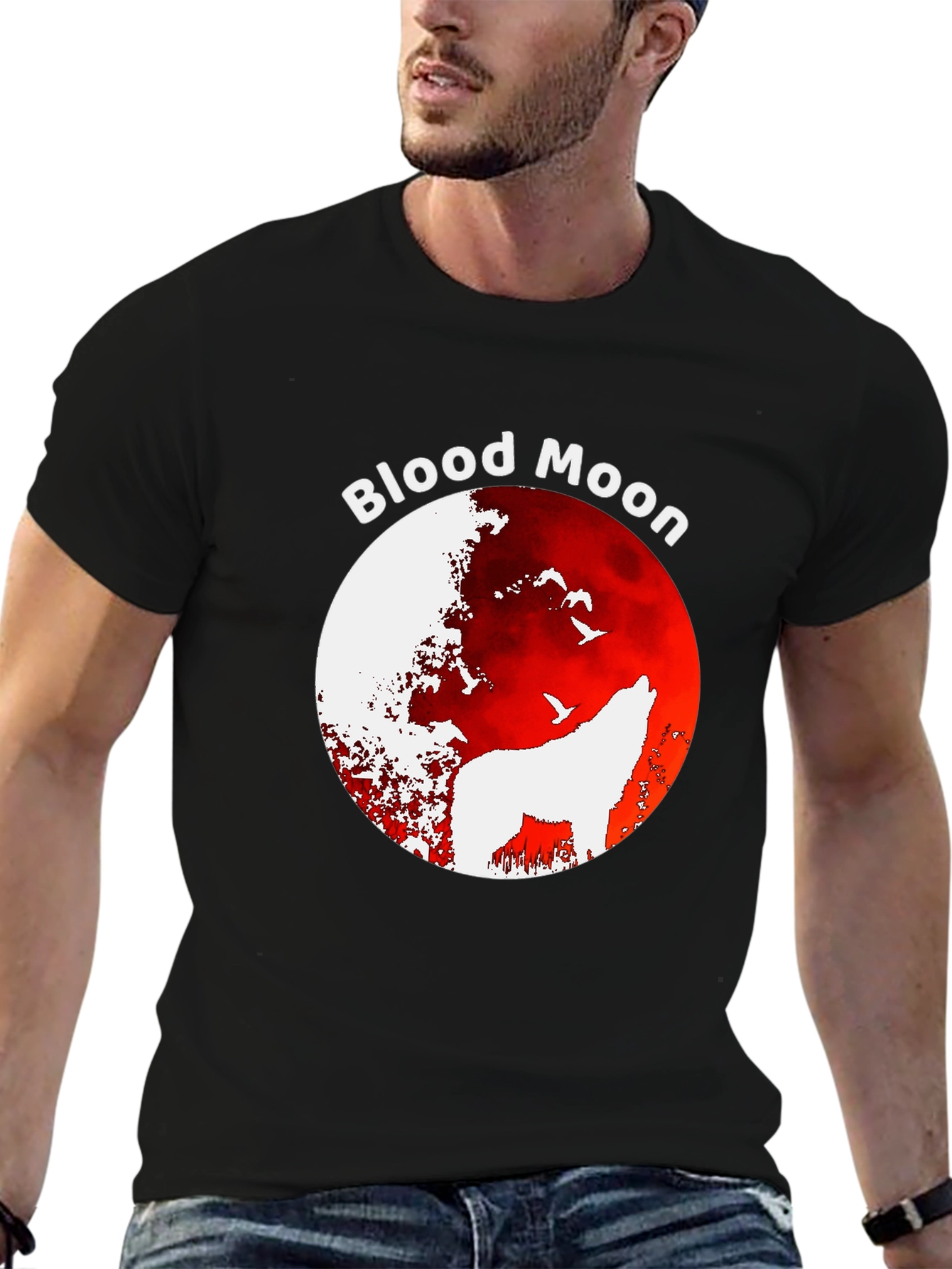 Blood Moon Wolf Graphic T-Shirt - Black - 6