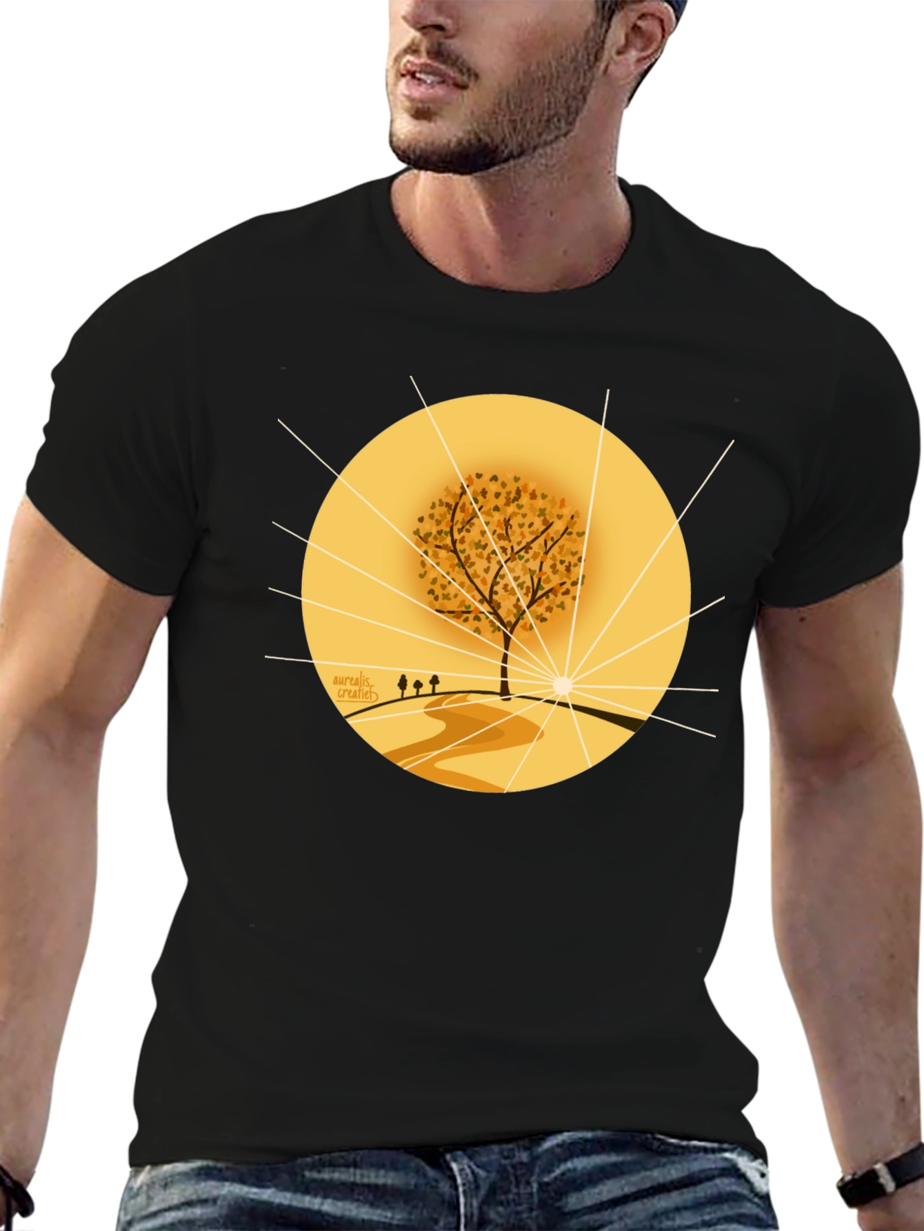Black Autumnal Tree Graphic Tee - Black Cotton Blend view 6