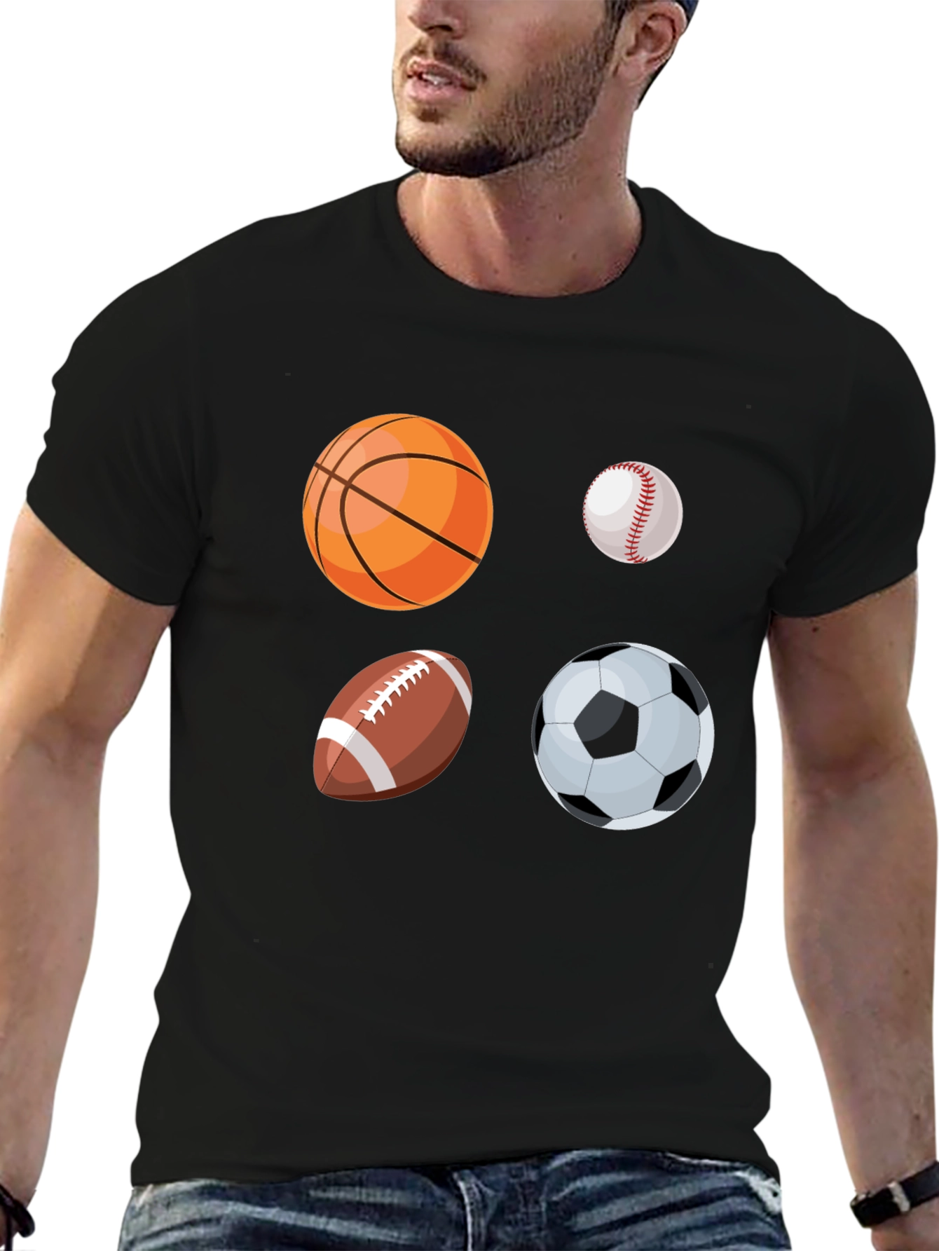 Black Sports Ball Graphic Tee - Black Cotton Blend T-Shirt view 6