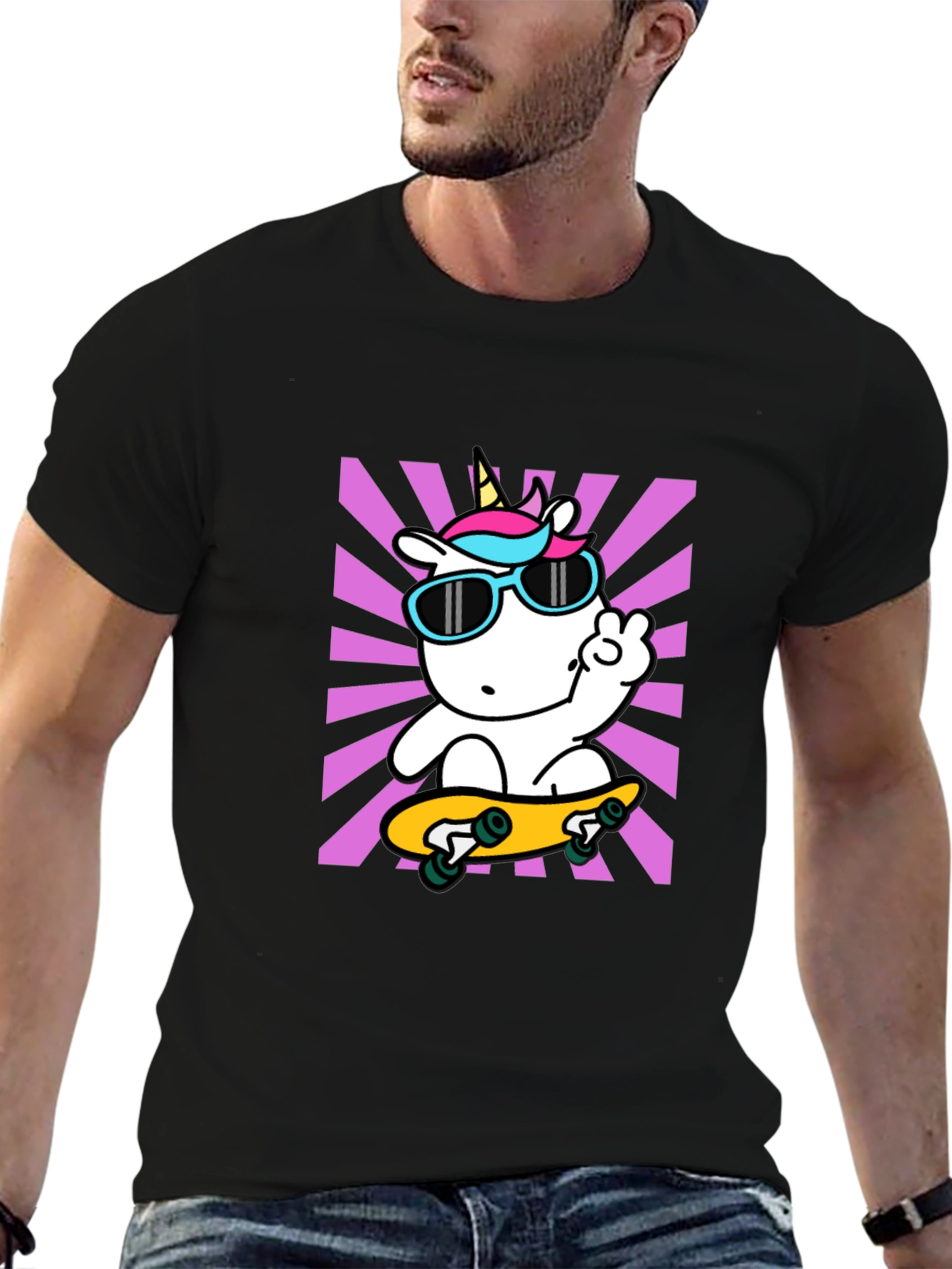 Black Cool Unicorn Skateboard T-Shirt view 6