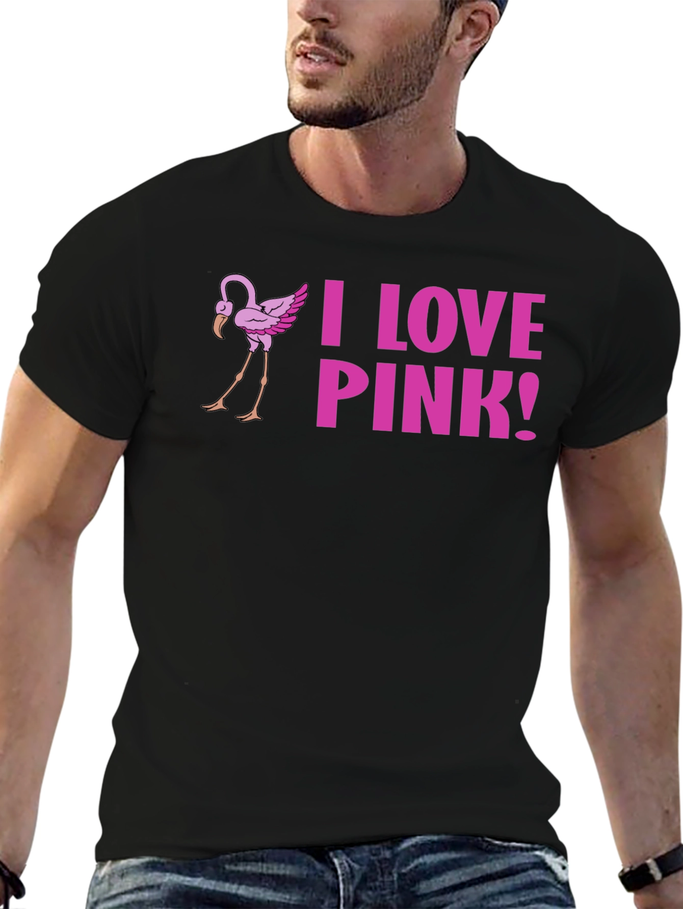 Black I Love Pink! Flamingo Graphic Tee view 6