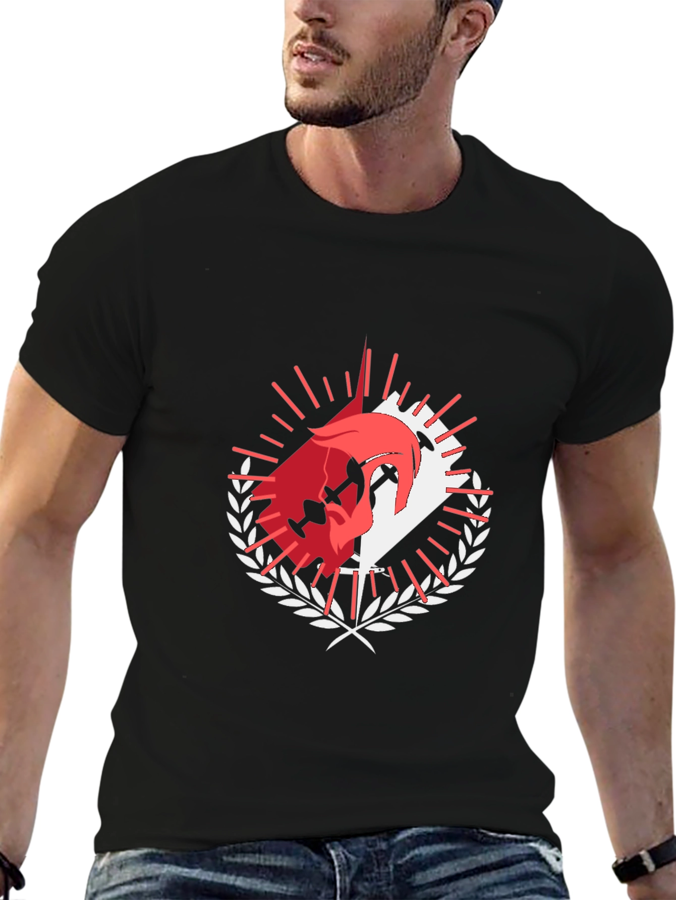 Black Graphic Tee: Dueling Swords & Laurel Wreath Design view 6