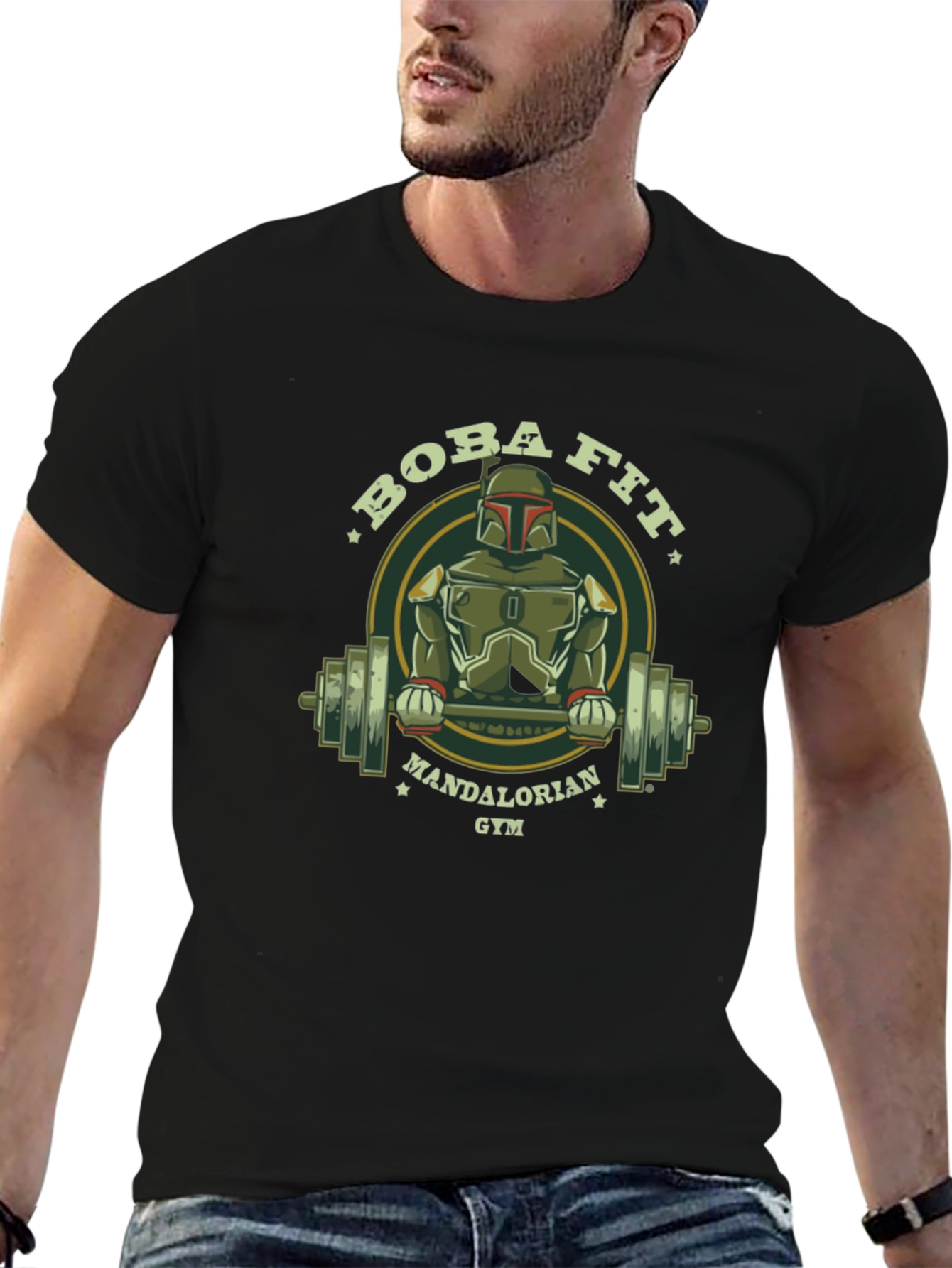 Black Boba Fit Mandalorian Gym T-Shirt view 6