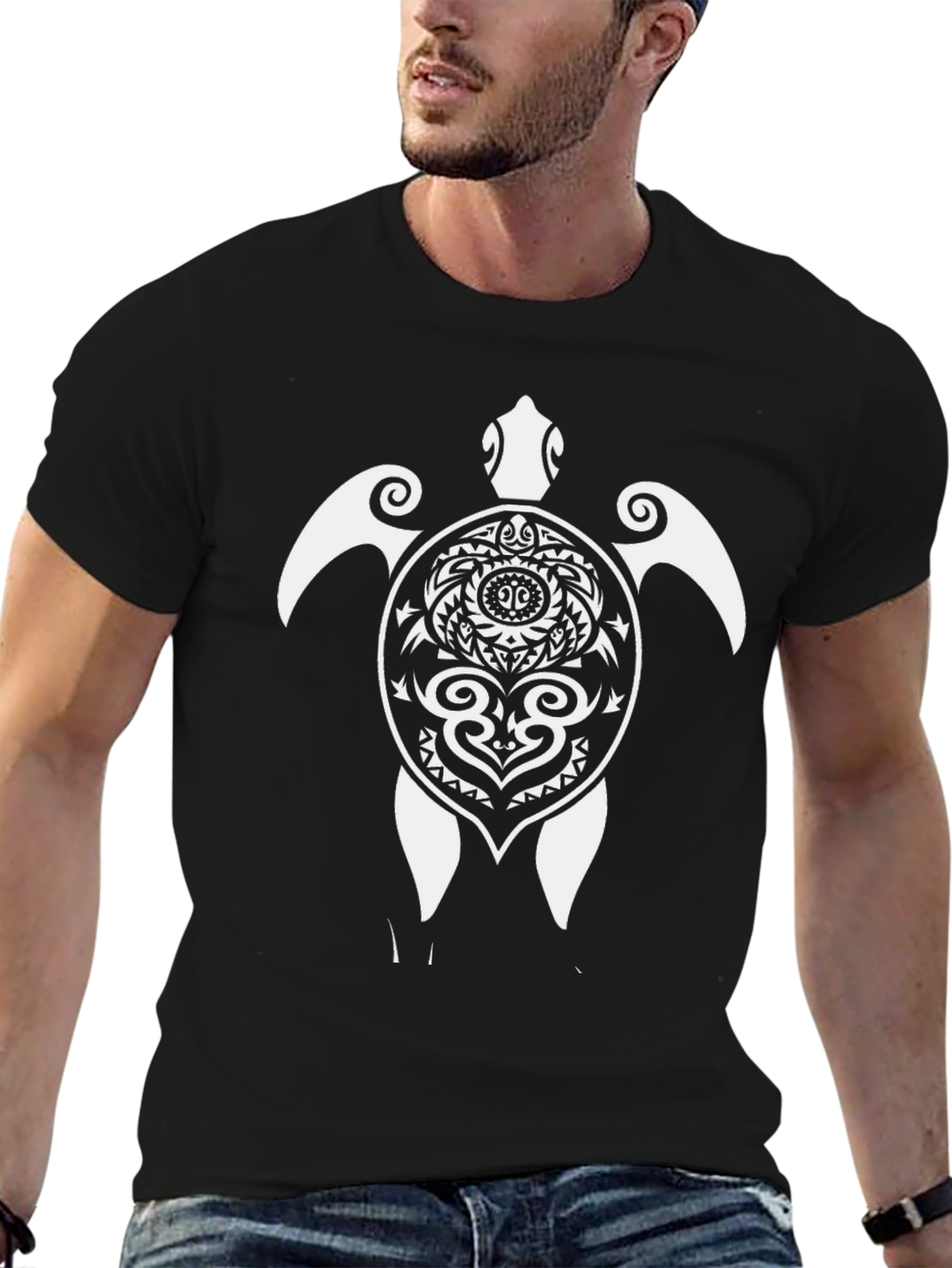 Black Tribal Turtle Graphic Tee - Black Cotton Comfort view 6