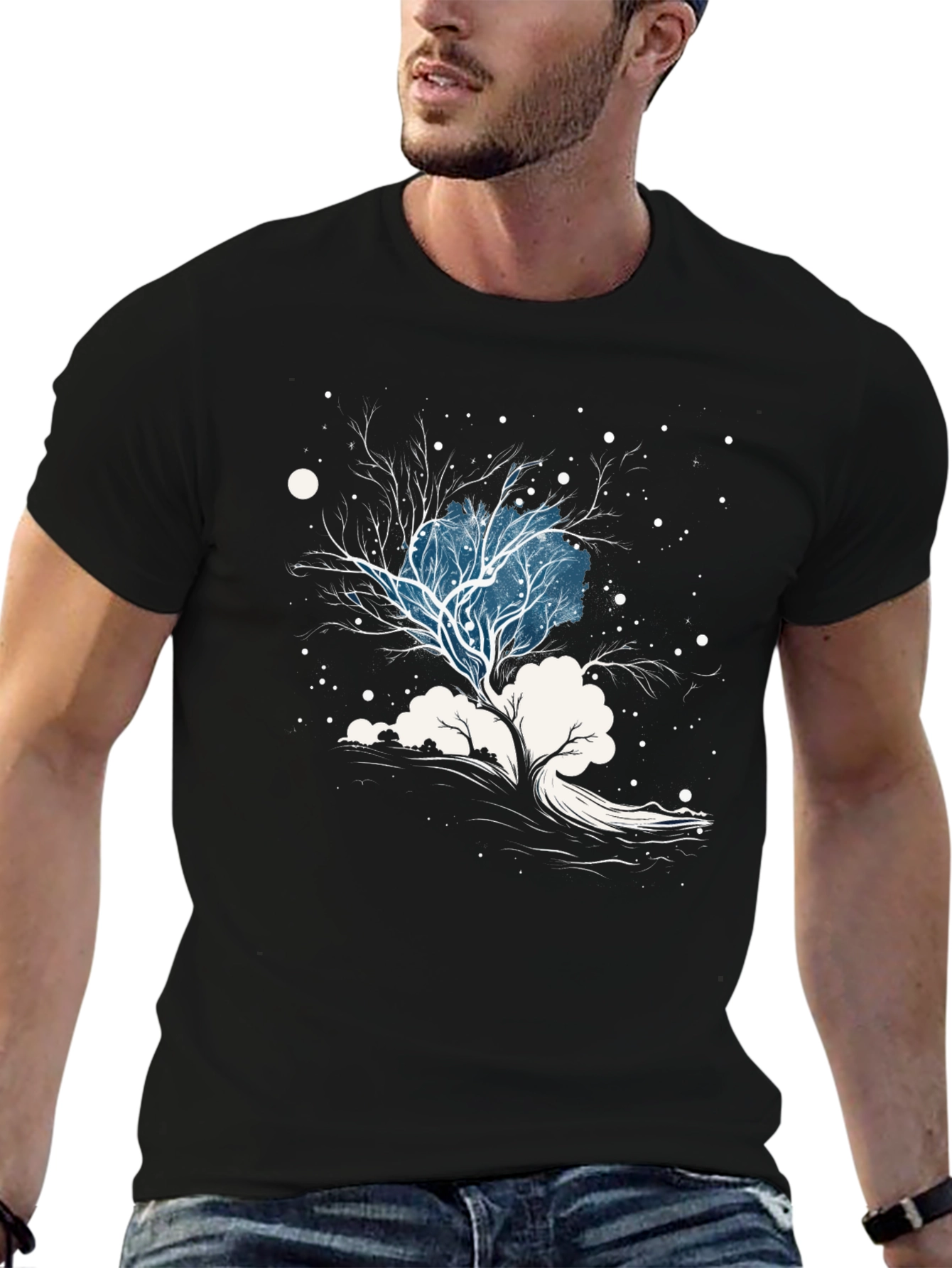 Black Winter Tree Graphic Tee - Stylish Black Cotton Blend view 6