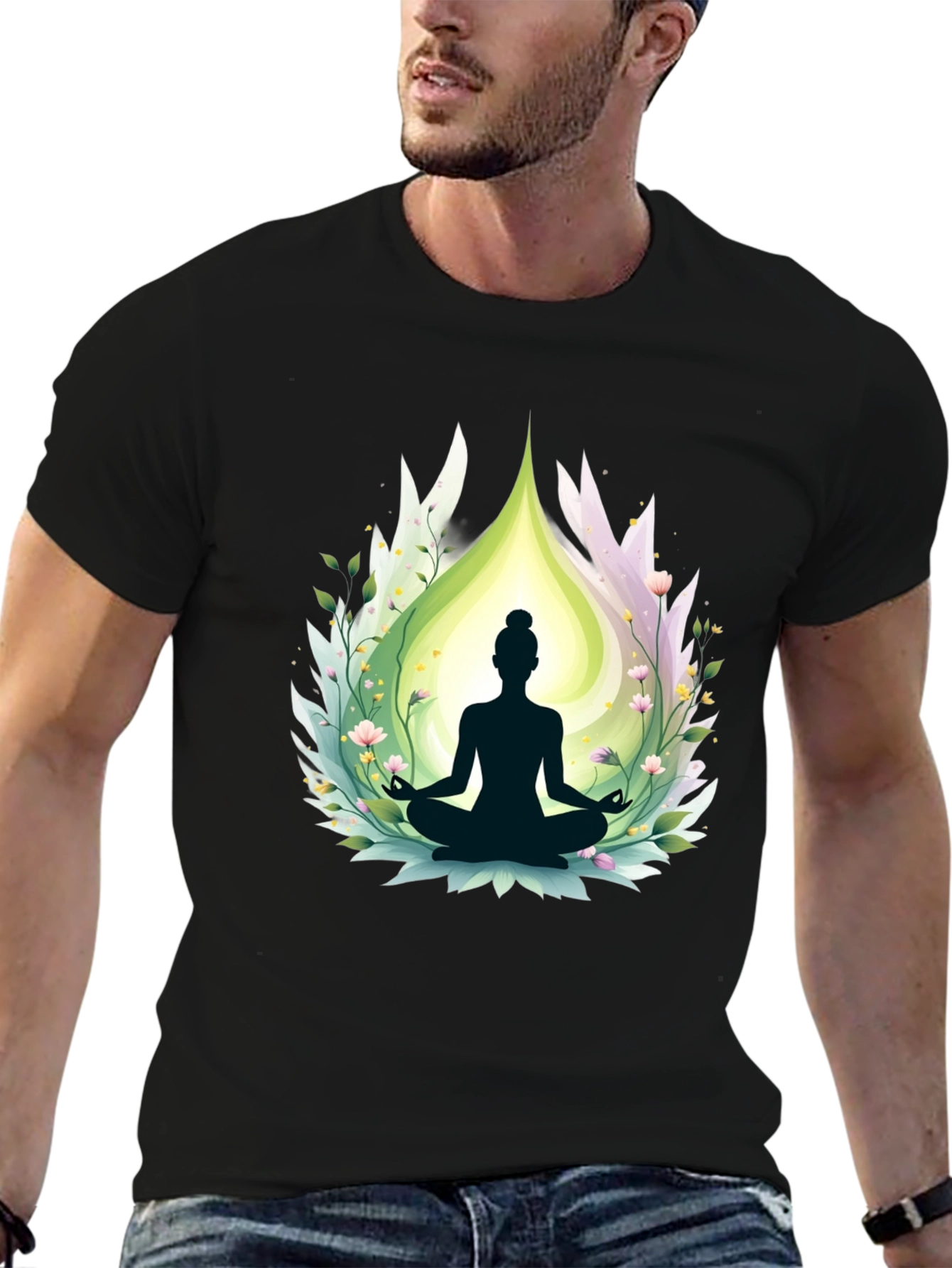 Black Meditative Bliss T-Shirt - Yoga Design view 6