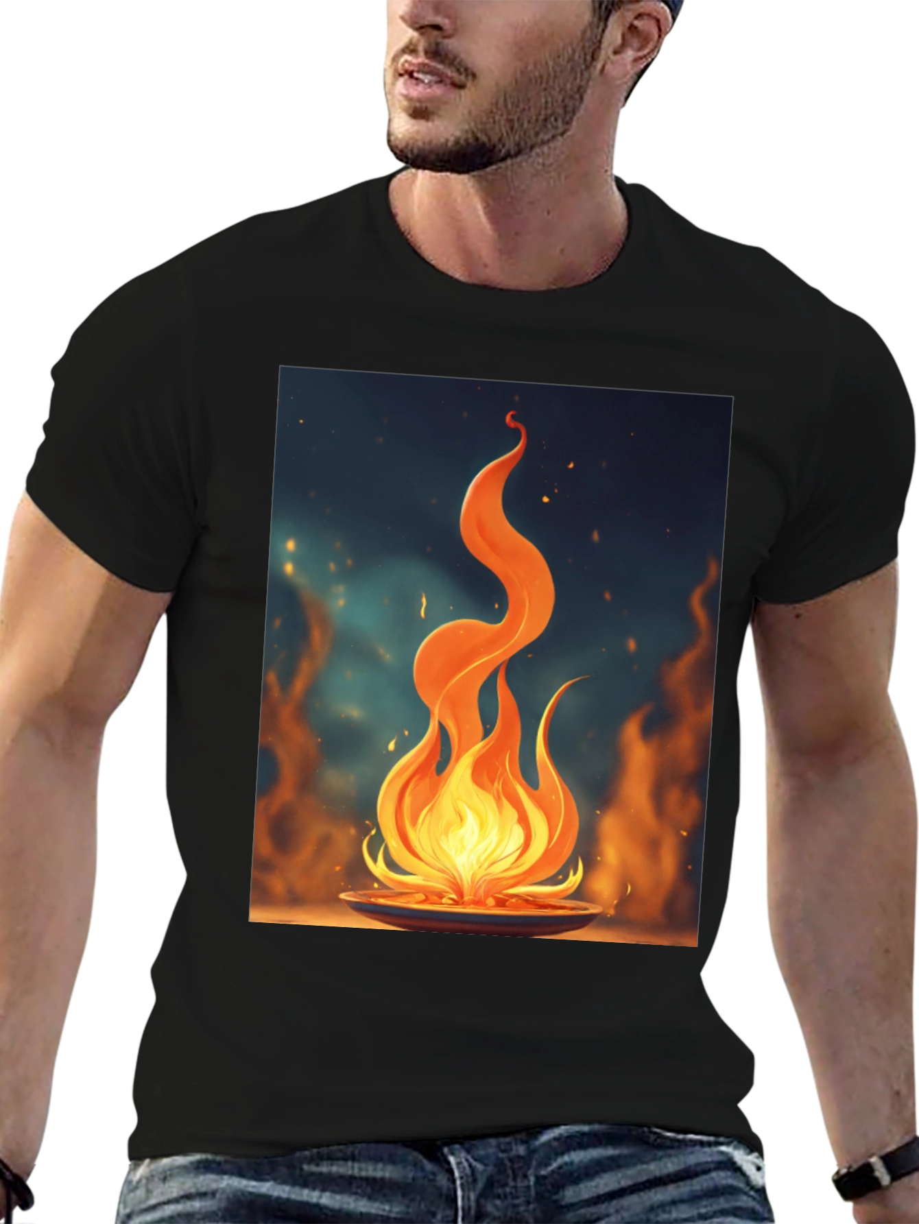 Black Fiery Flame Graphic Tee - Bold Statement Shirt view 6