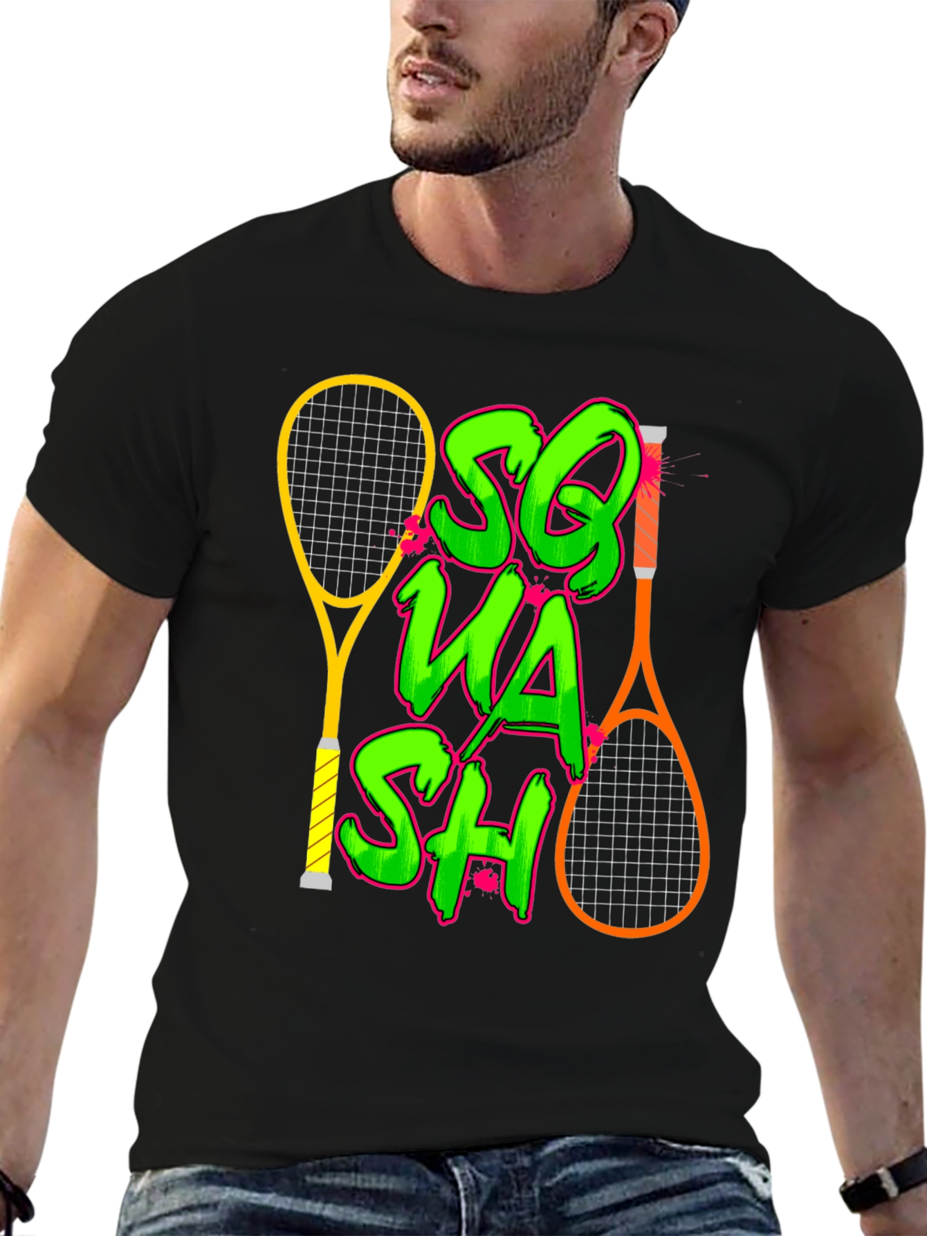 Black Squash Racket Graphic T-Shirt view 6