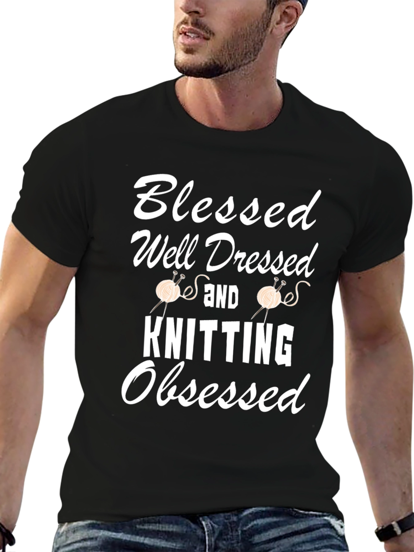Black Blessed Well Dressed Knitting Obsessed T-Shirt view 6
