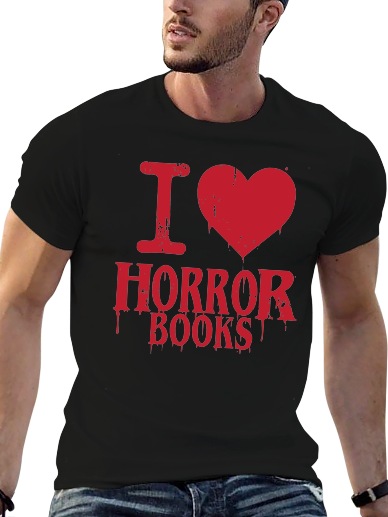 Black I Heart Horror Books T-Shirt view 6