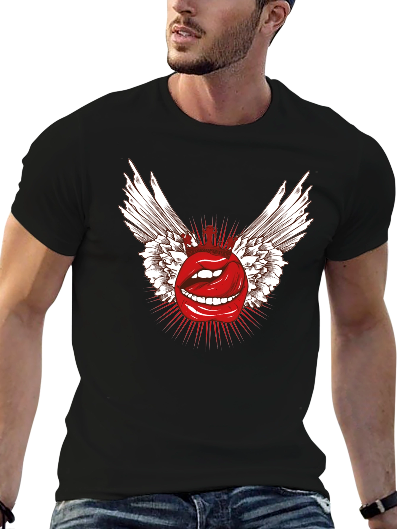 Black Winged Lips Graphic T-Shirt - Bold & Edgy view 6