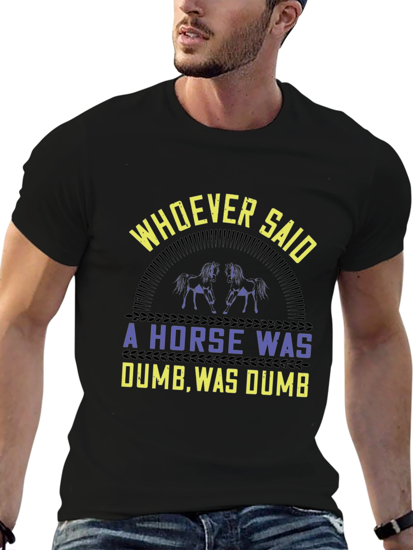 Black Horse Lover Graphic Tee - Whoever Said a Horse Was Dumb T-Shirt view 6