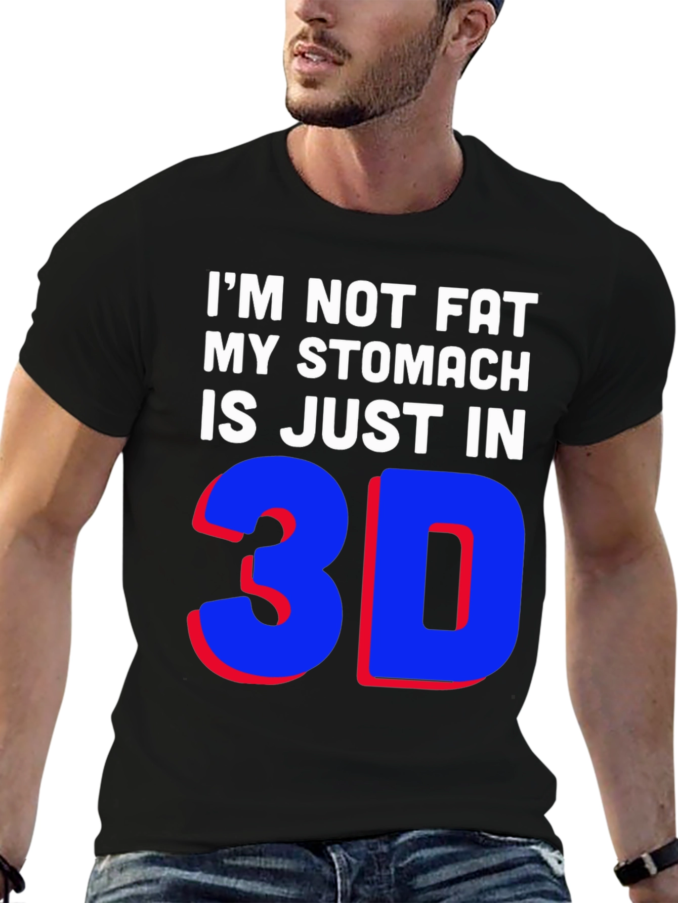 Black Funny 3D Stomach T-Shirt - Black Graphic Tee view 6