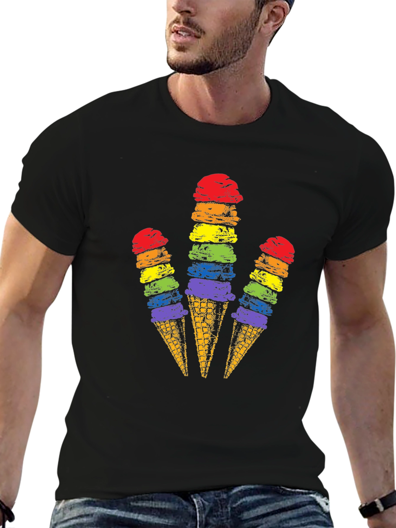 Black Rainbow Ice Cream Cone Graphic Tee view 6