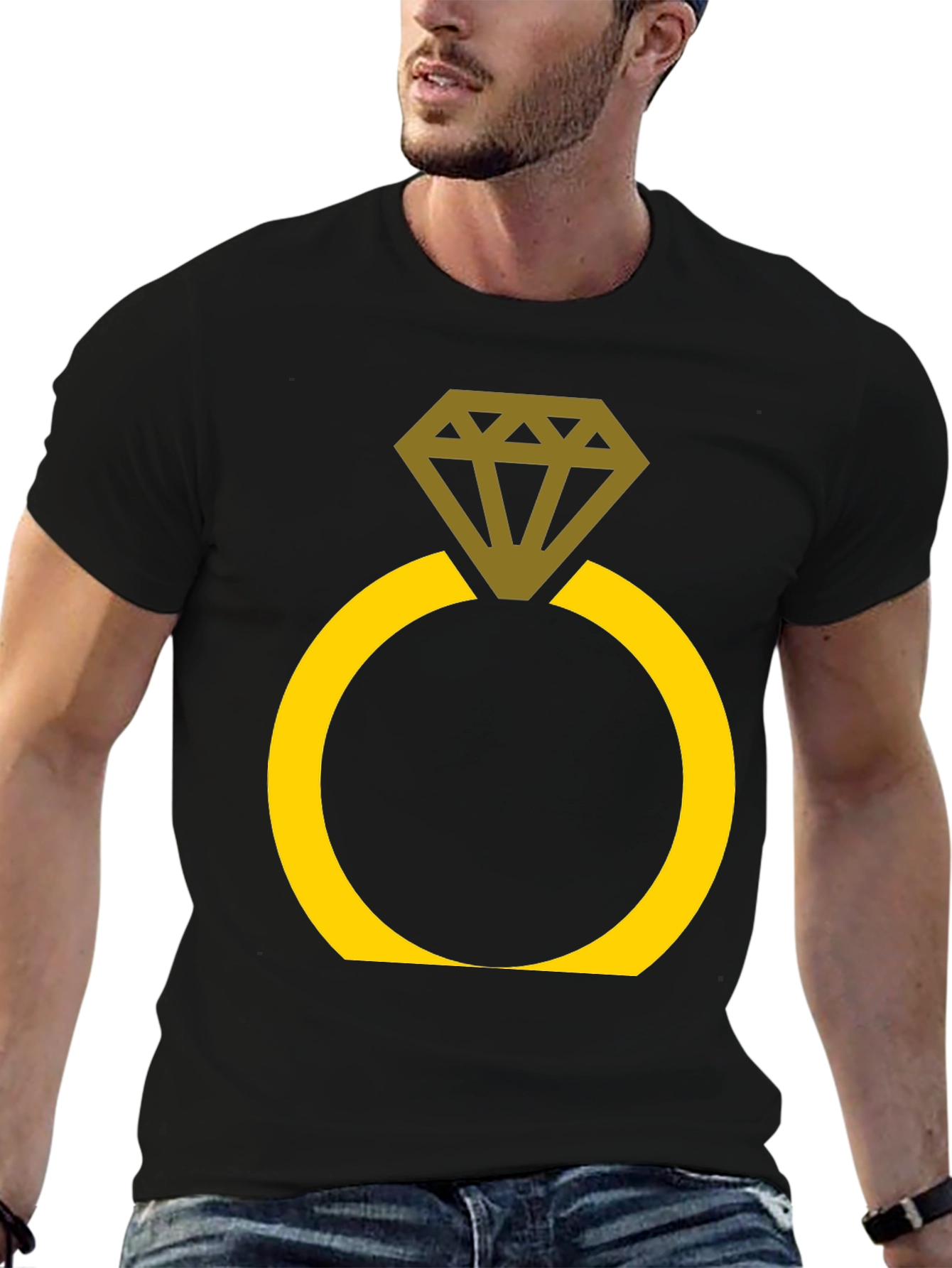 Black Engagement Ring Graphic Tee - Novelty Black T-Shirt view 6