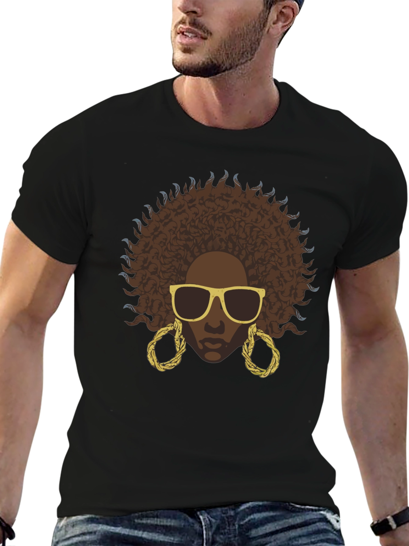 Black Afro Woman Graphic Black T-Shirt view 6