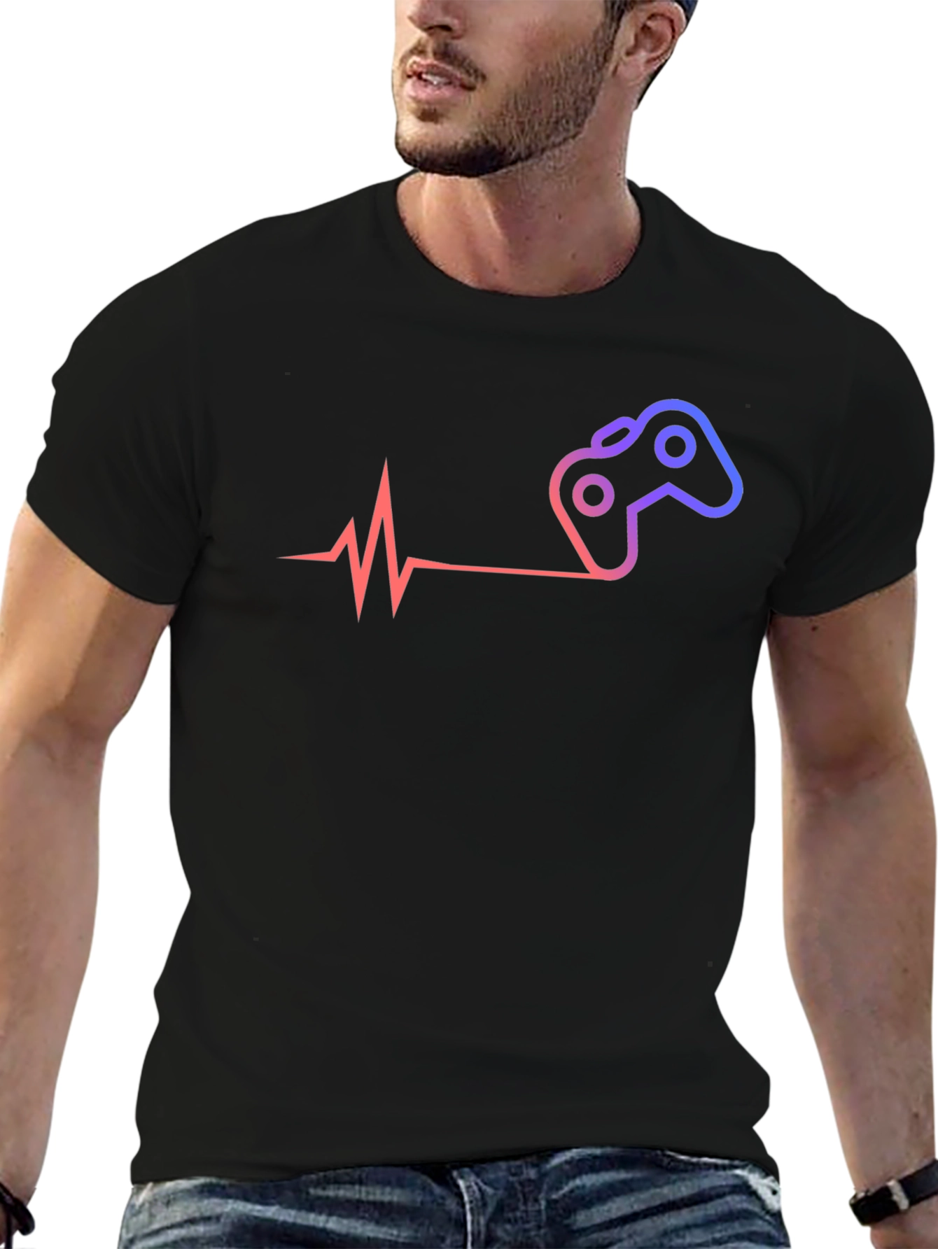 Black Gamer Heartbeat T-Shirt - Black Cotton Tee view 6