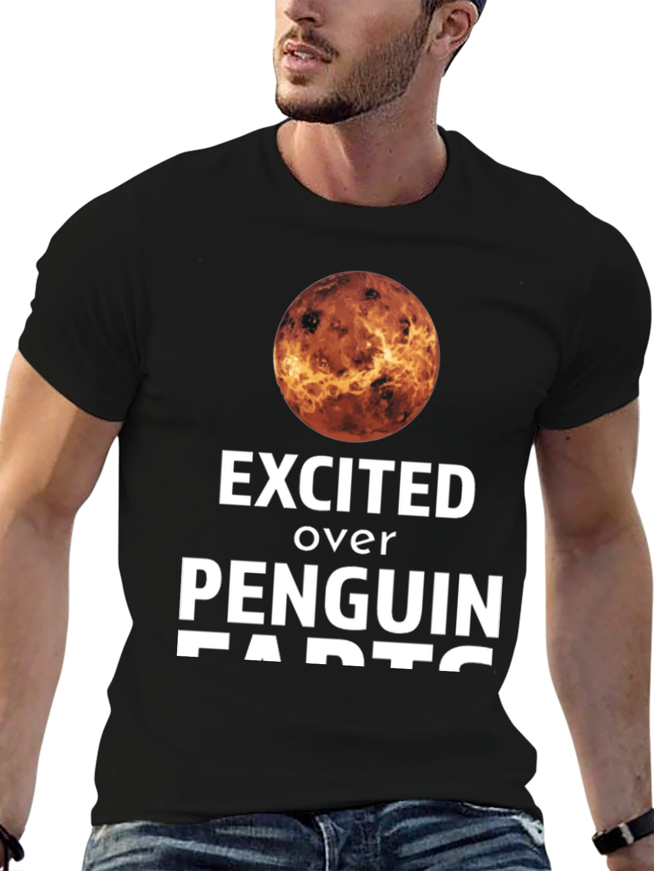 Black Excited Over Penguin Farts T-Shirt view 6