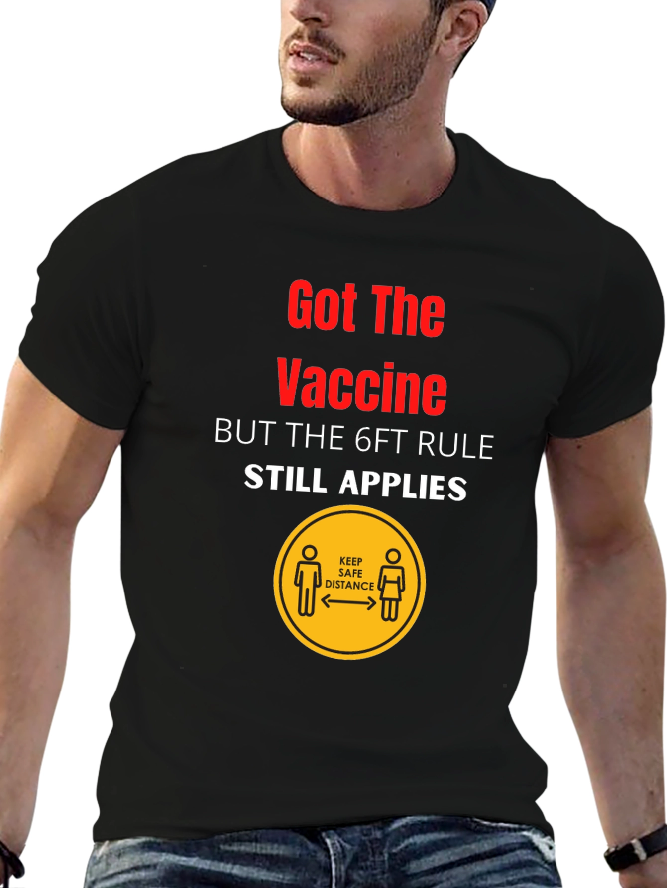 Black Vaccinated 6ft Rule T-Shirt view 6