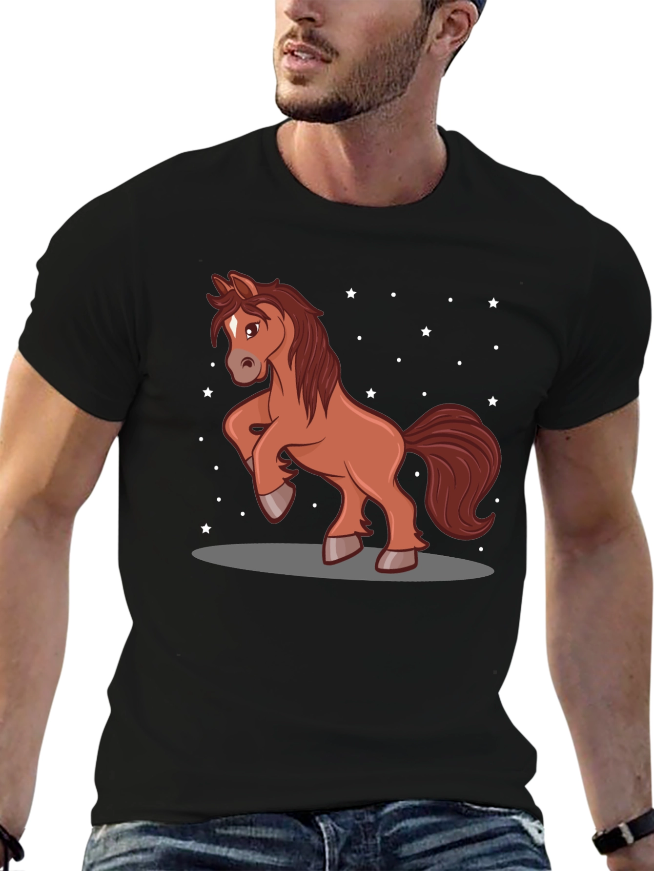 Black Cartoon Horse Graphic Tee - Black Cotton Blend view 6