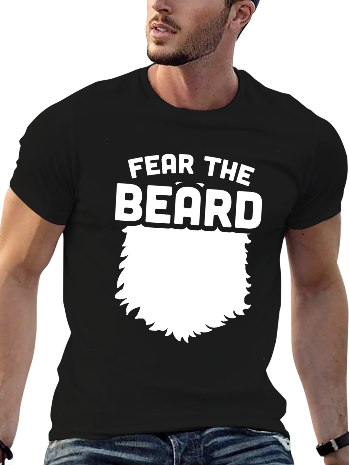 Black Fear The Beard Graphic Tee - Black Cotton T-Shirt view 6