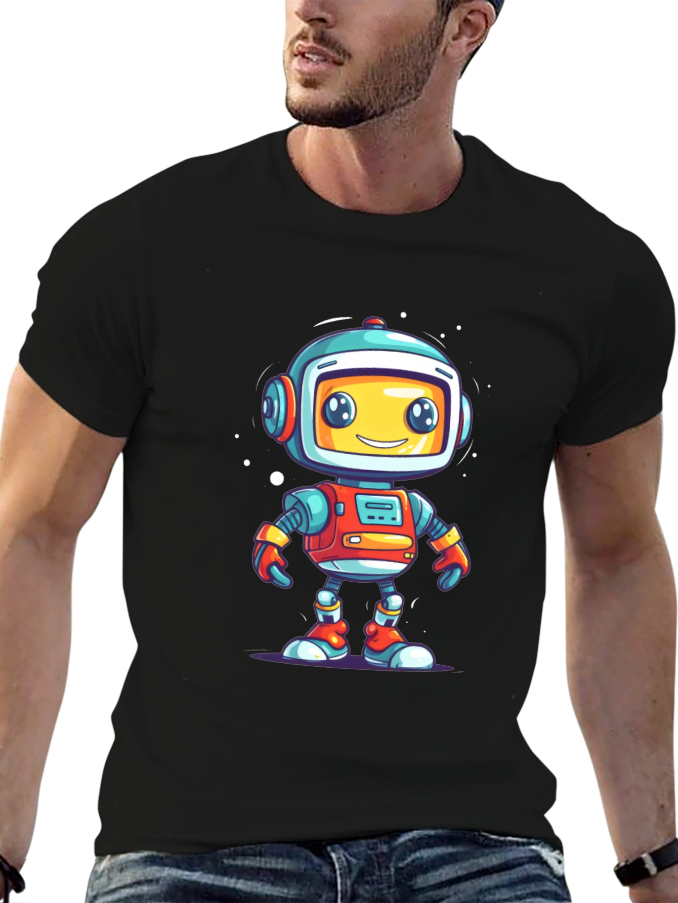 Black Fun Robot Graphic T-Shirt - Black view 6