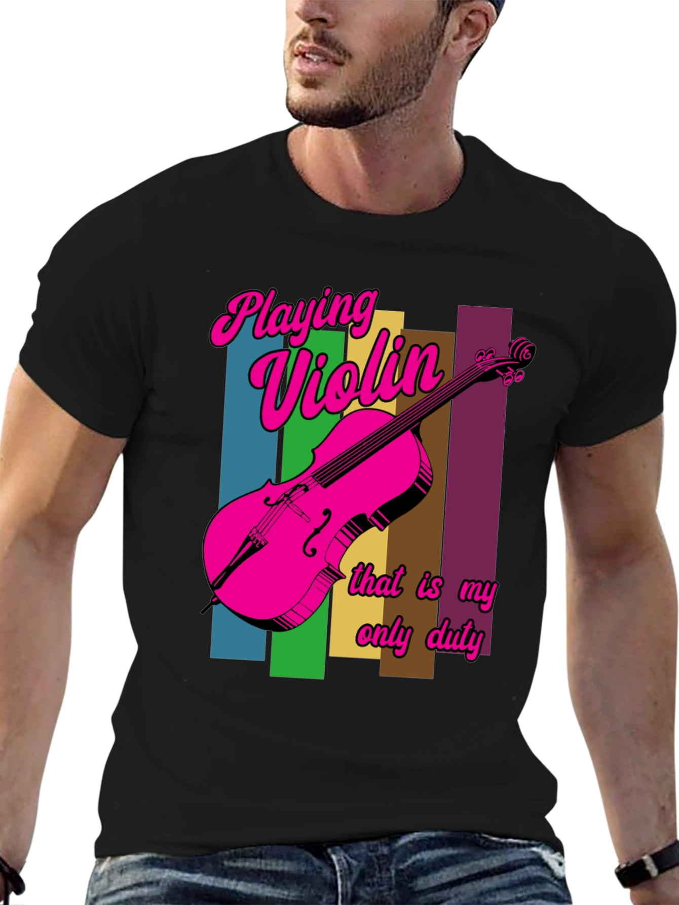 Black Playing Violin T-Shirt - Unique Design view 6