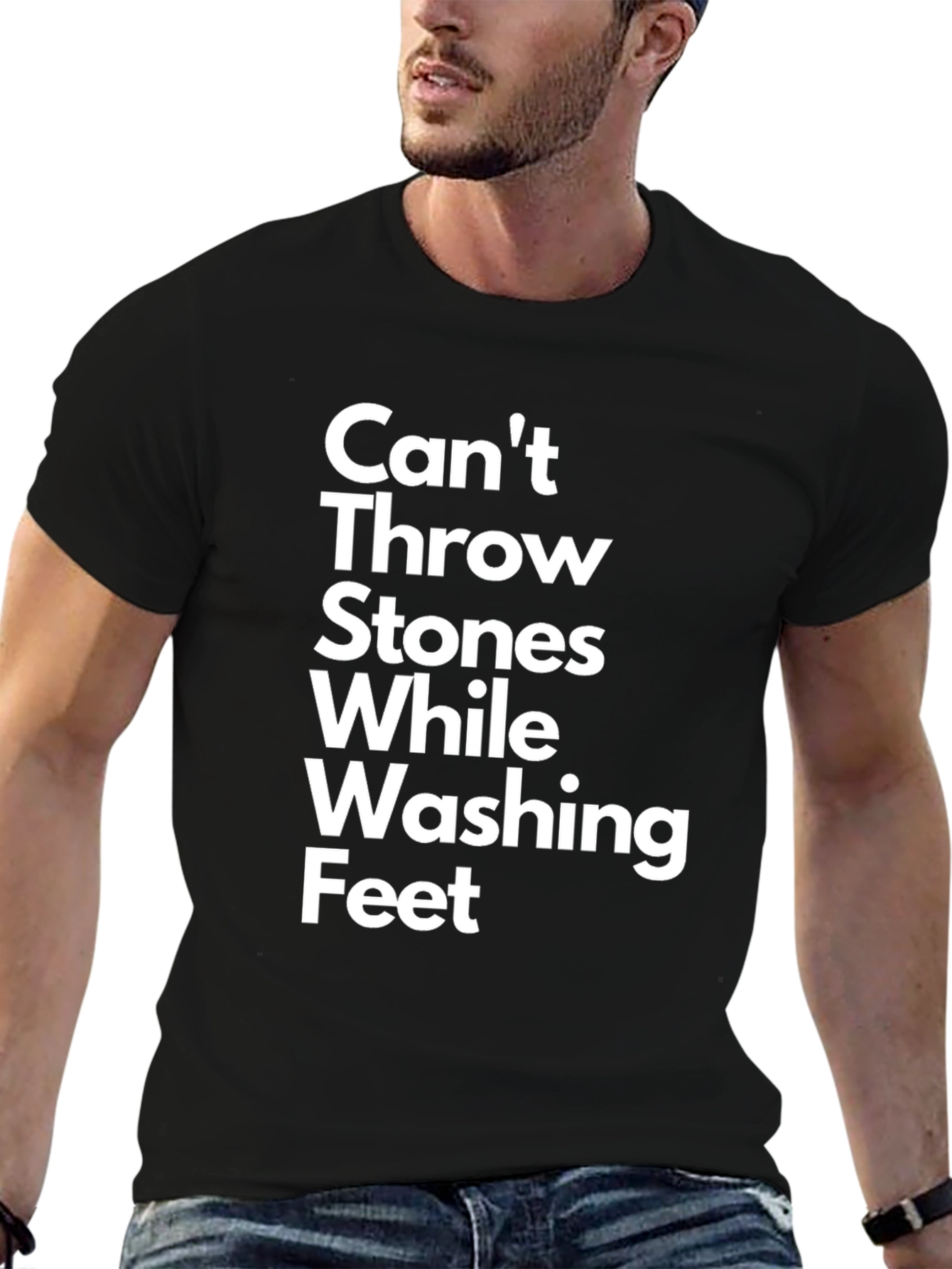 Black Can't Throw Stones T-Shirt - Funny Graphic Tee view 6