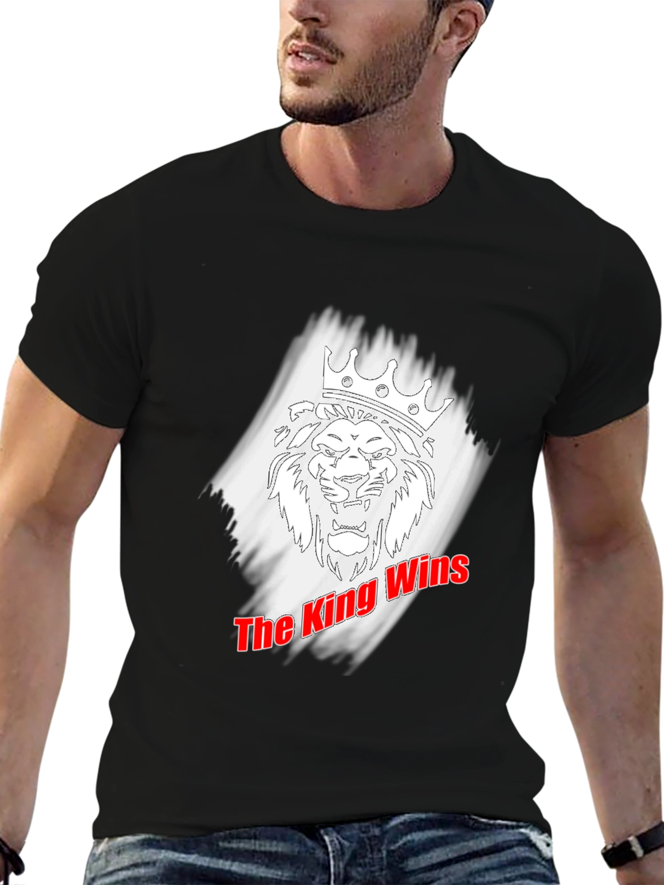 Black King Wins Graphic Tee - Black Cotton T-Shirt view 6