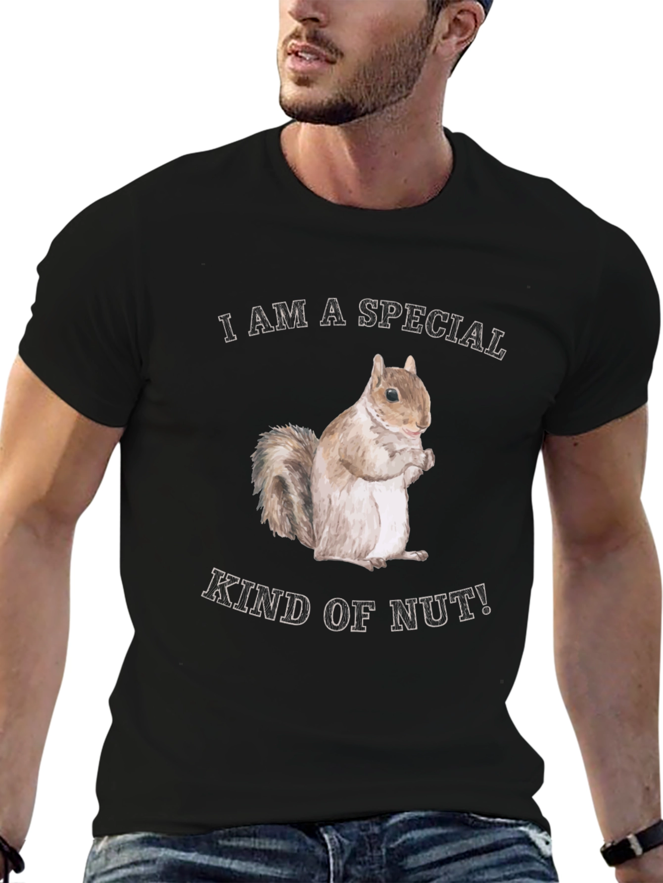 Black Funny Squirrel "Special Kind of Nut" Graphic T-Shirt view 6