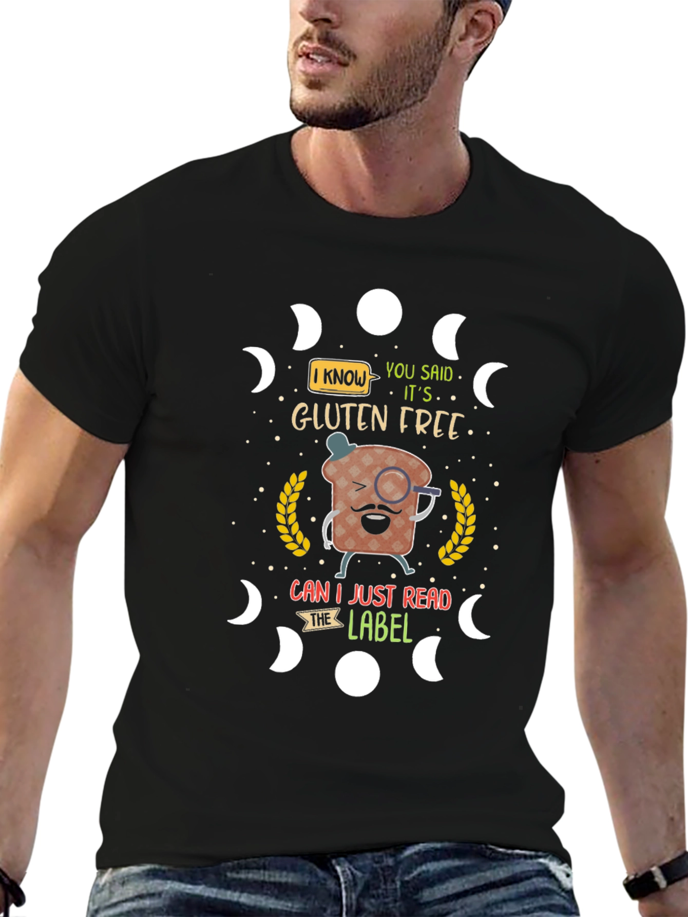 Black Gluten-Free Humor T-Shirt, Funny Foodie Tee view 6