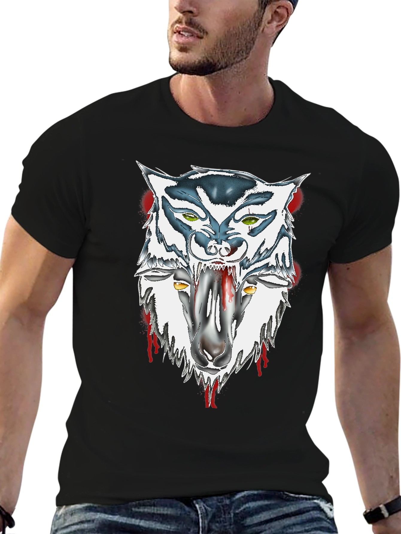 Black Wolf and Sheep Graphic Black T-Shirt view 6
