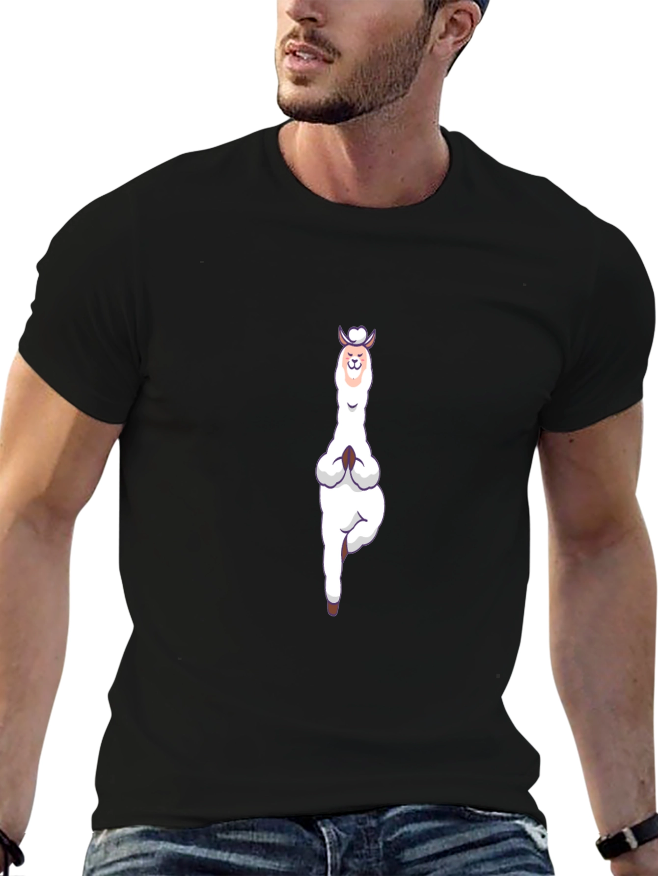 Black Yoga Llama Graphic Tee - Black Cotton T-Shirt view 6