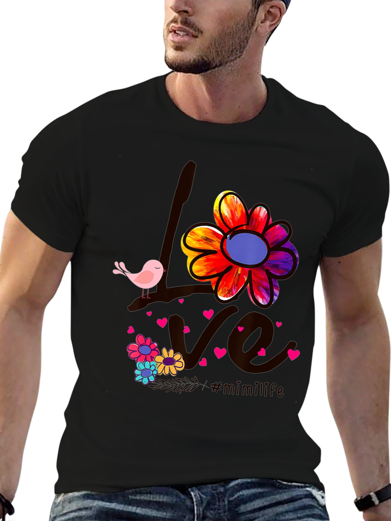Black Love Bird Floral Graphic Tee view 6