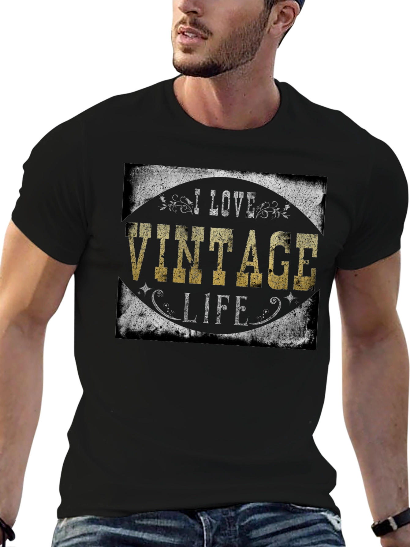 Black I Love Vintage Life Black T-Shirt view 6