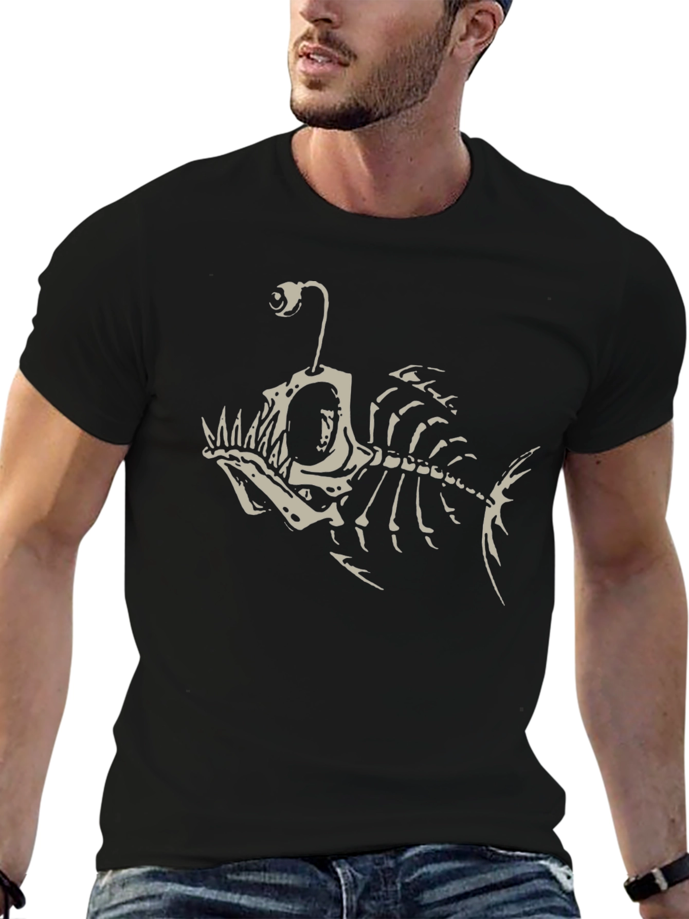 Black Angler Fish Skeleton Graphic Tee - Black Cotton T-Shirt view 6