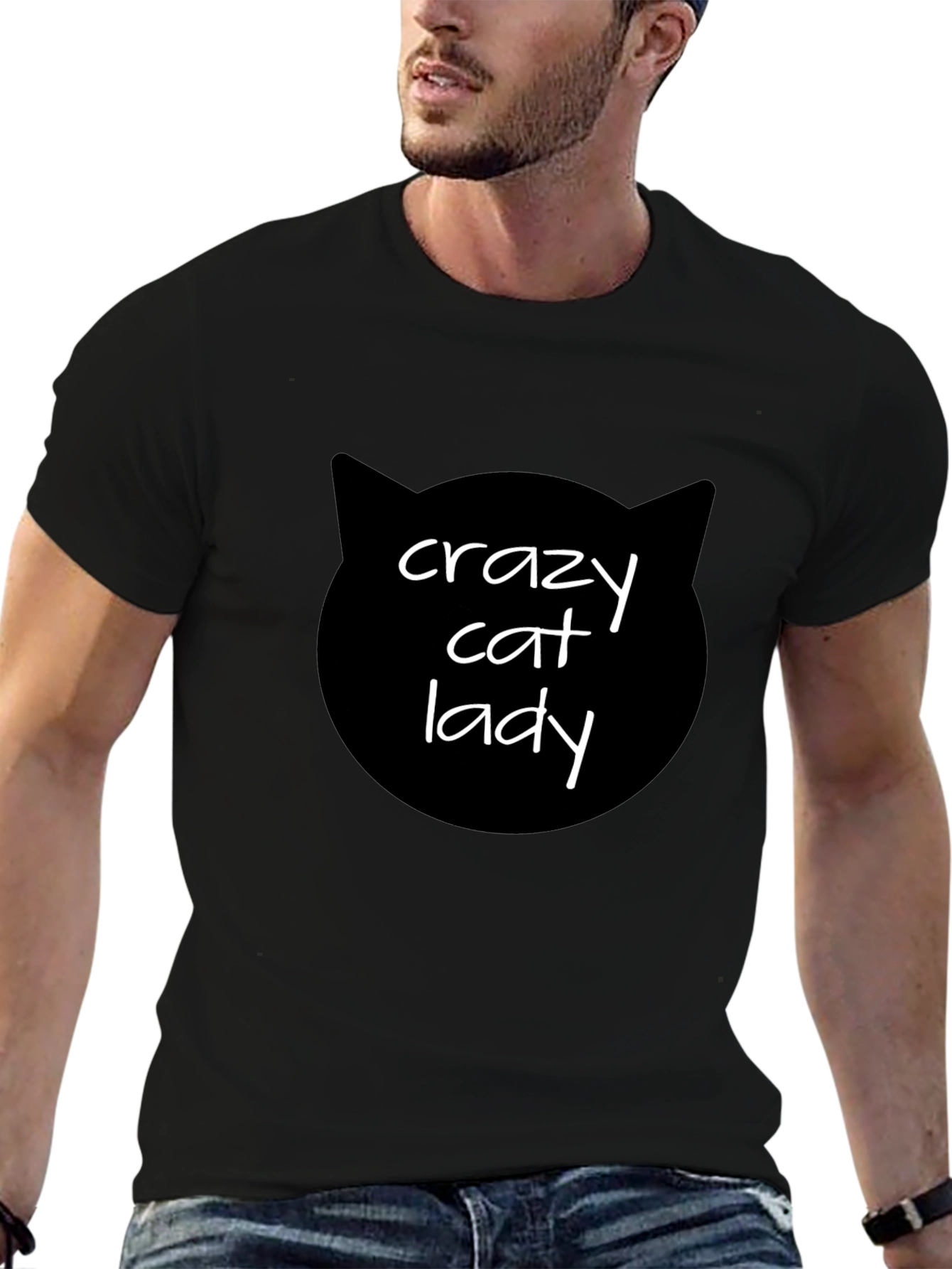 Black Crazy Cat Lady T-Shirt - Black Cat Silhouette Tee view 6
