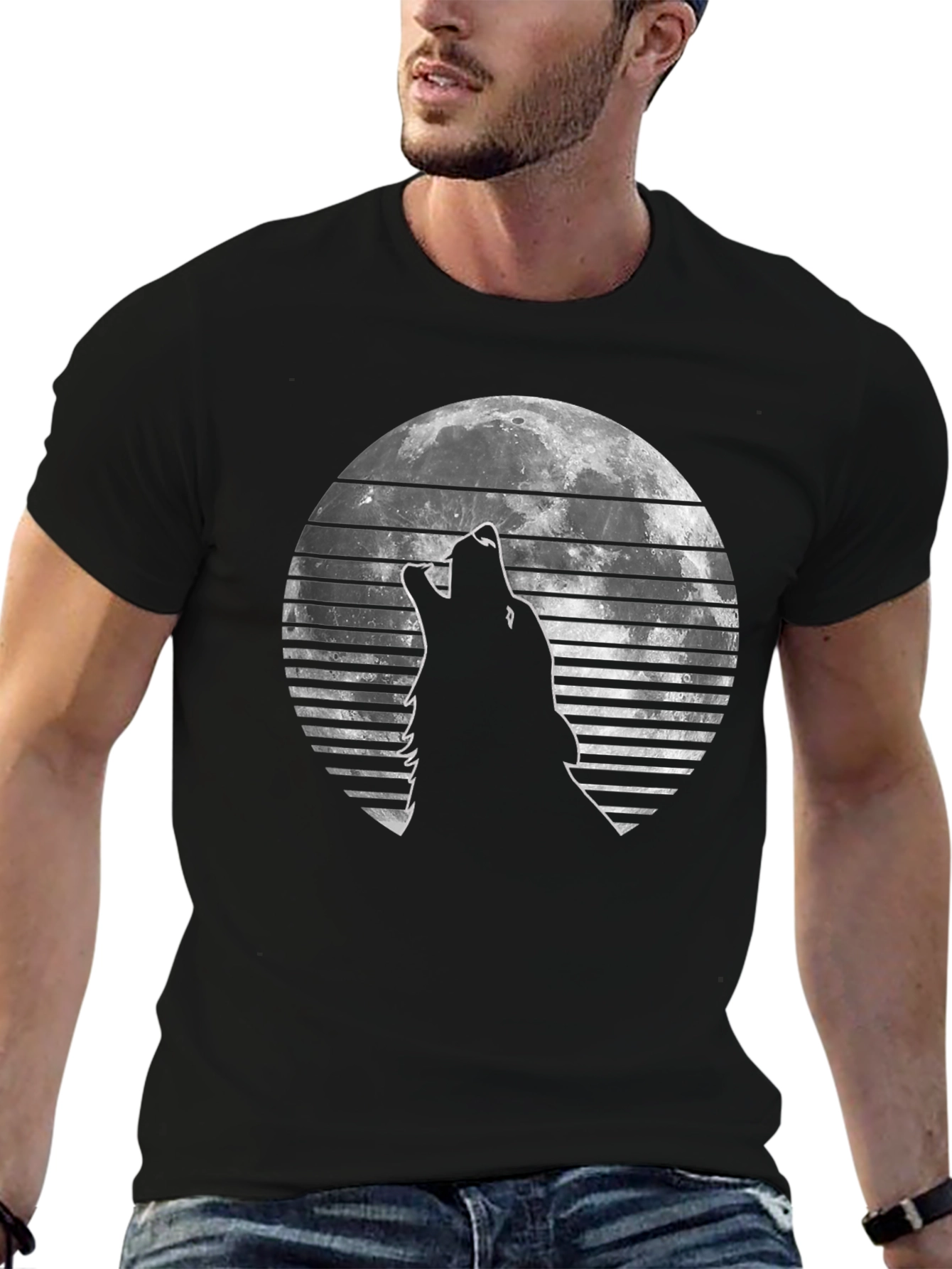 Black Wolf Moon Graphic Tee - Black Cotton T-Shirt view 6