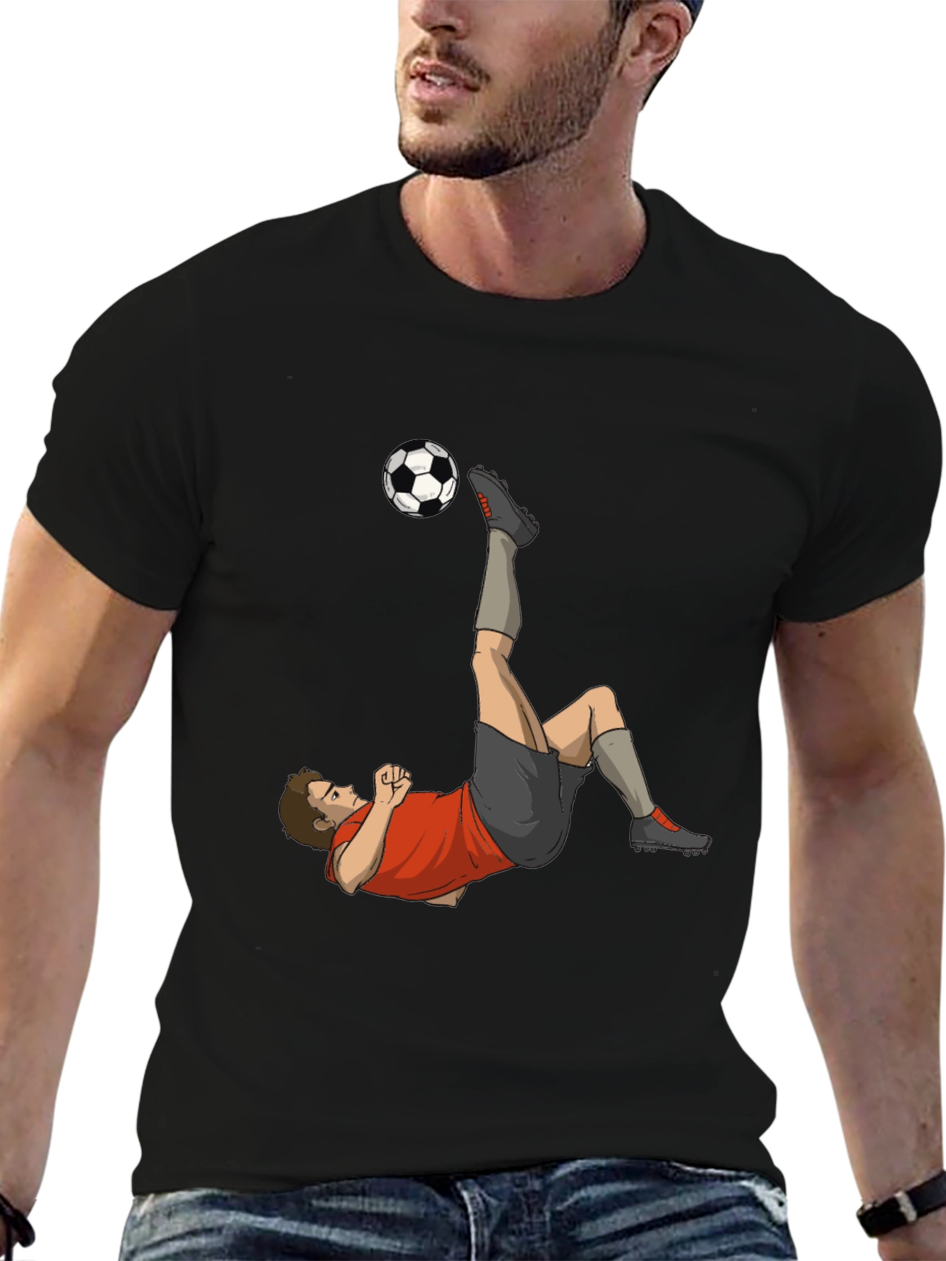 Black Soccer Player Kick Graphic Tee - Black Casual T-Shirt view 6
