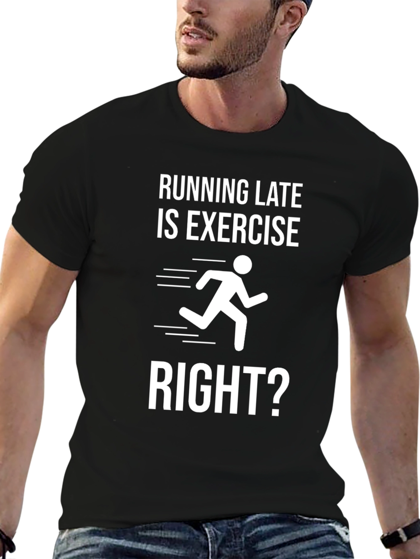 Black Funny Running Late Exercise Graphic Tee view 6