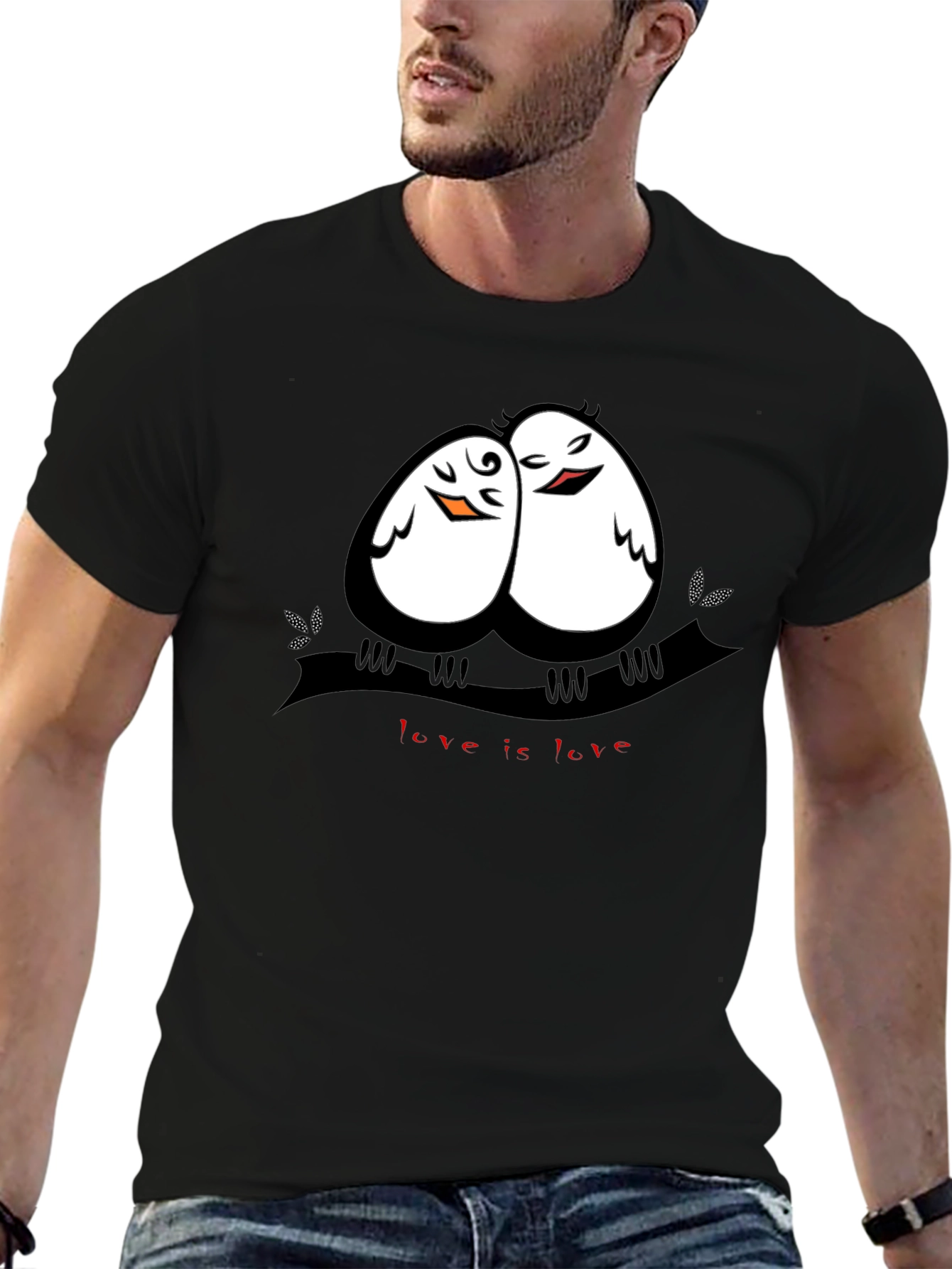 Black Love Birds Graphic Tee -  Unisex Black T-Shirt view 6