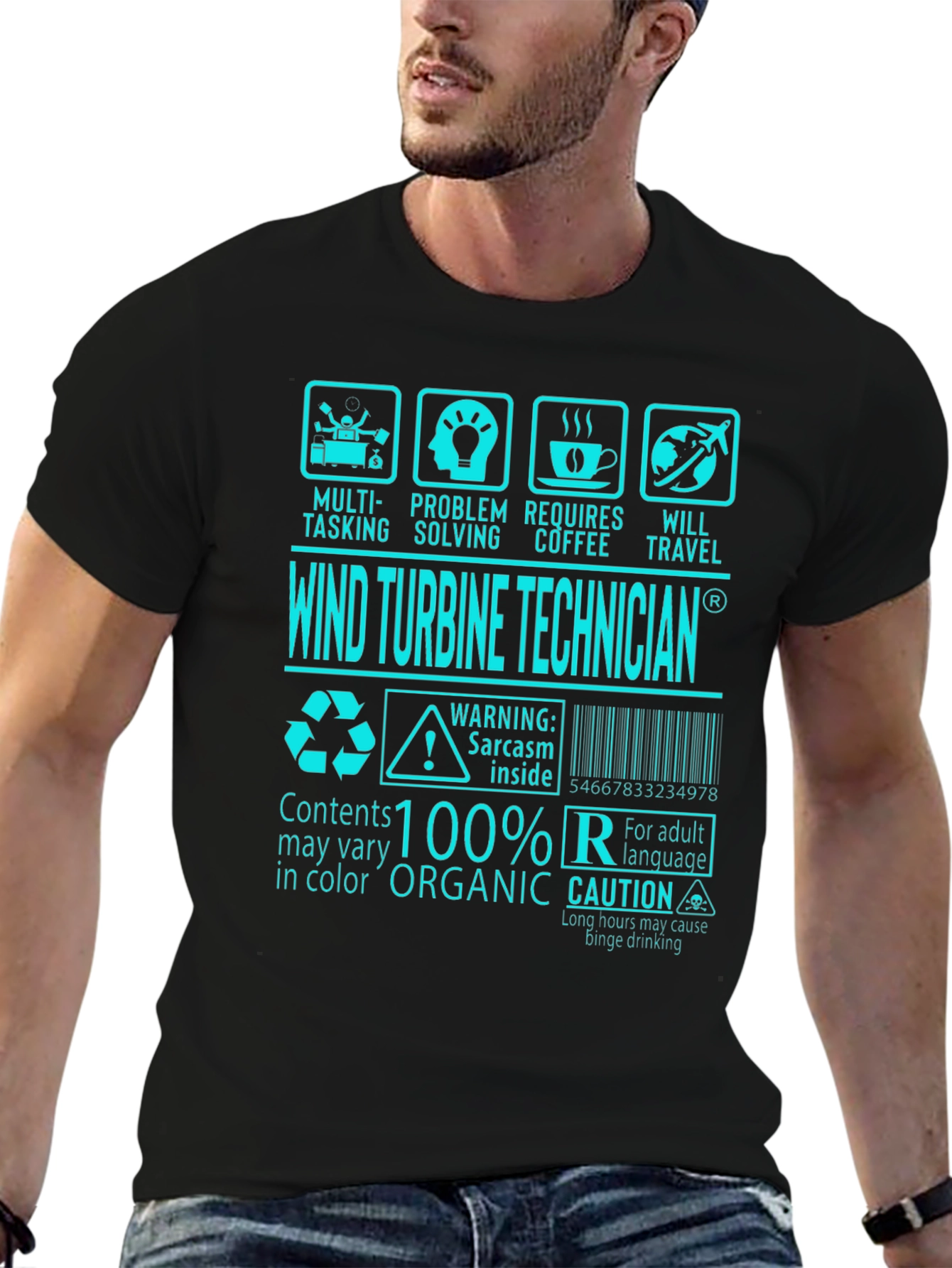 Black Wind Turbine Technician Graphic Tee view 6